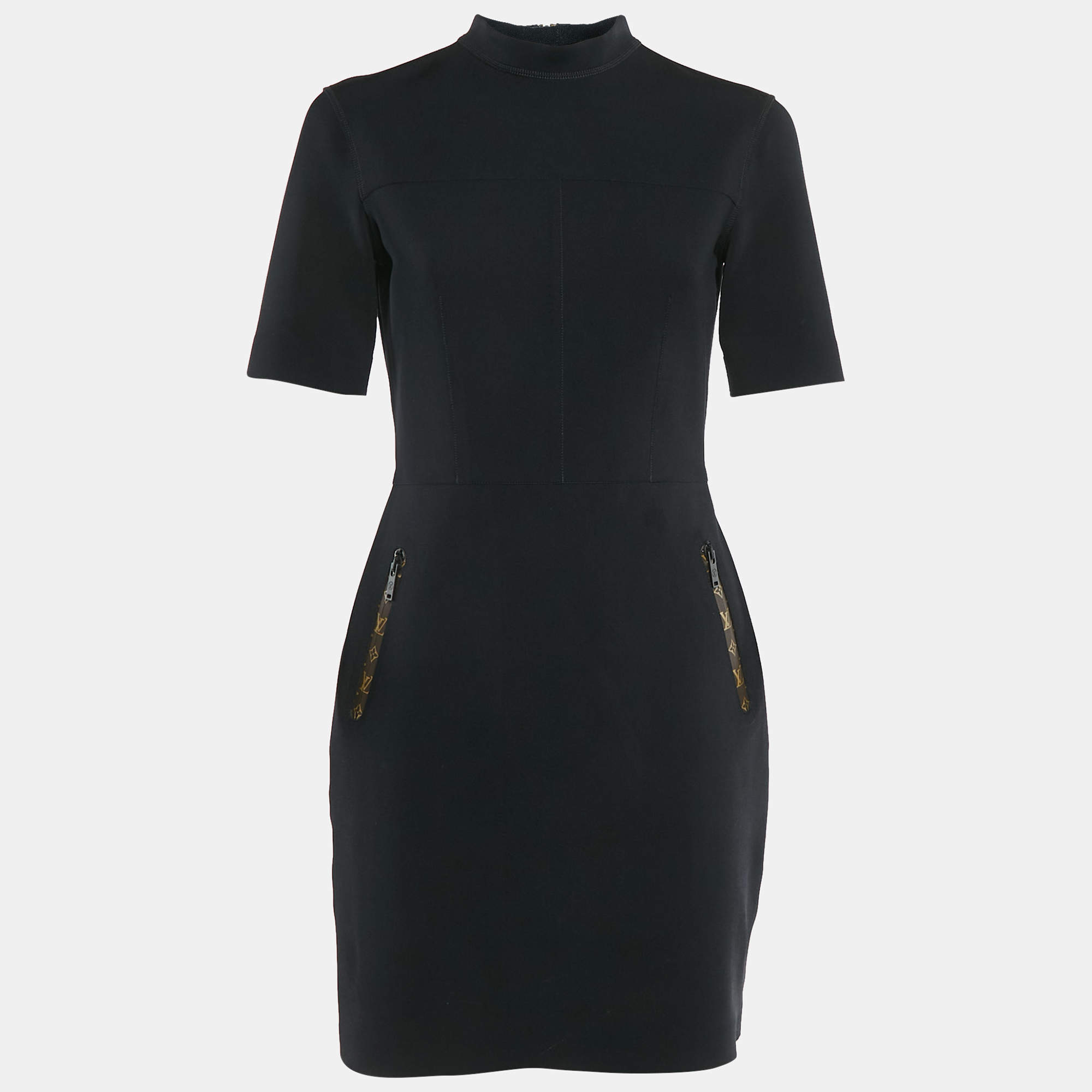 Louis Vuitton Black Jersey Logo Print Trimmed Mini Dress M