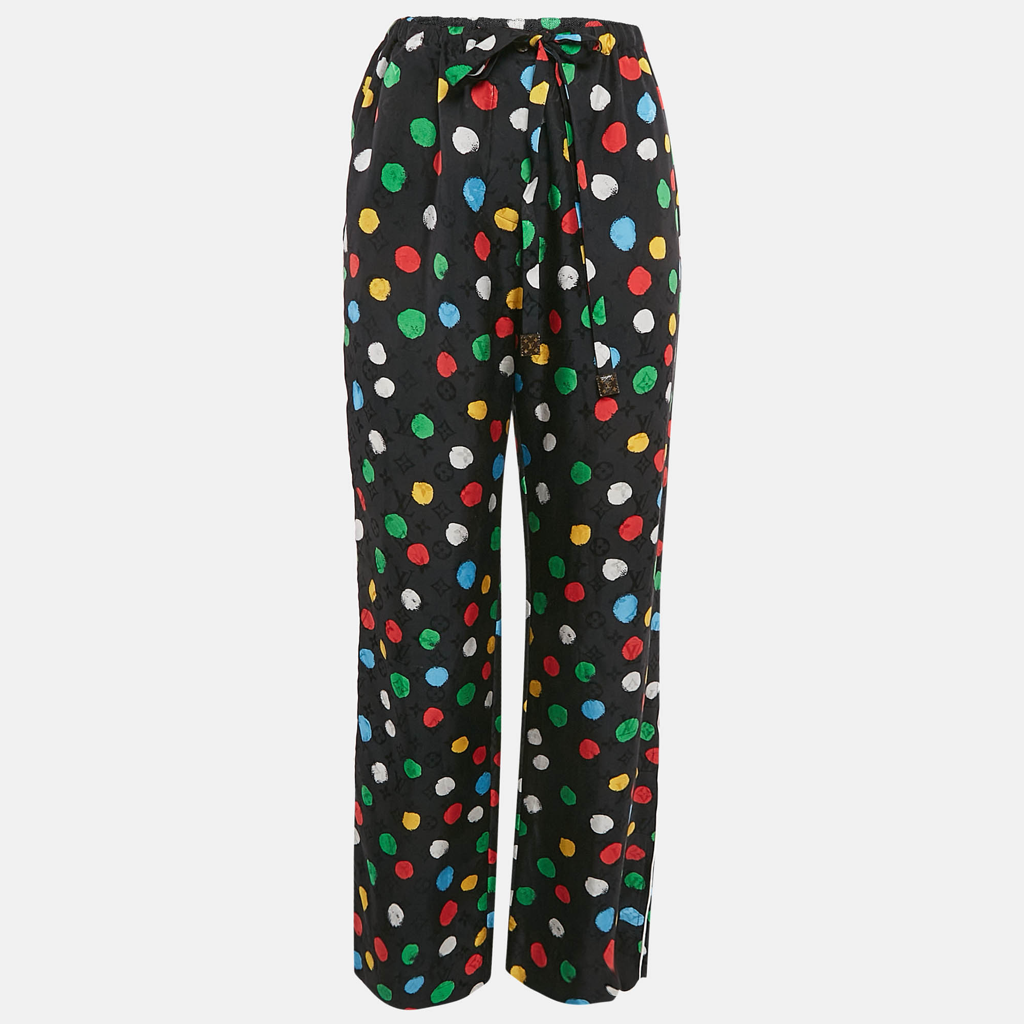 Louis Vuitton x Yayoi Kusama Black Paint Dot Print Silk Pajama Pants L