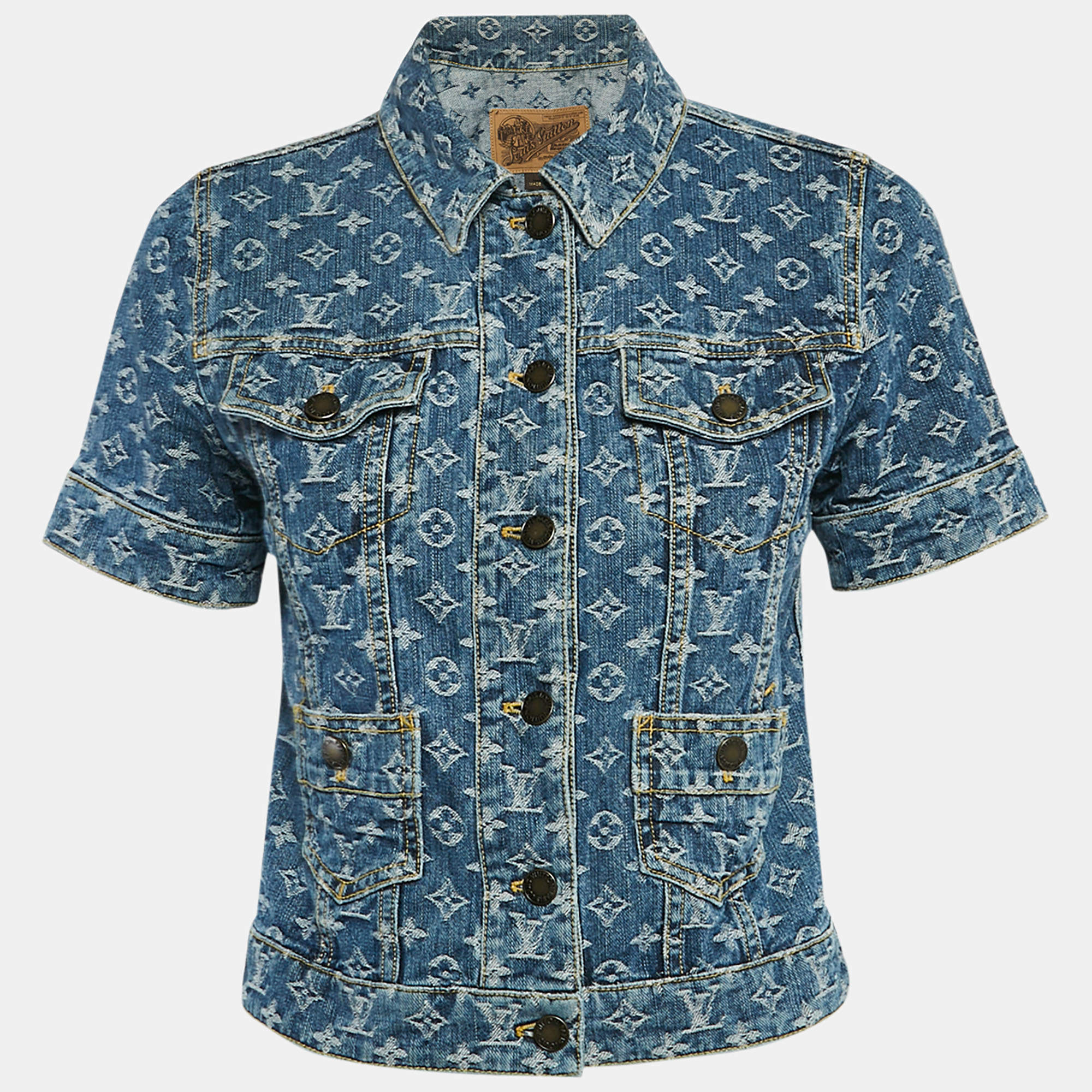 Louis Vuitton Blue Monogram Jacquard Denim Button Front Jacket S