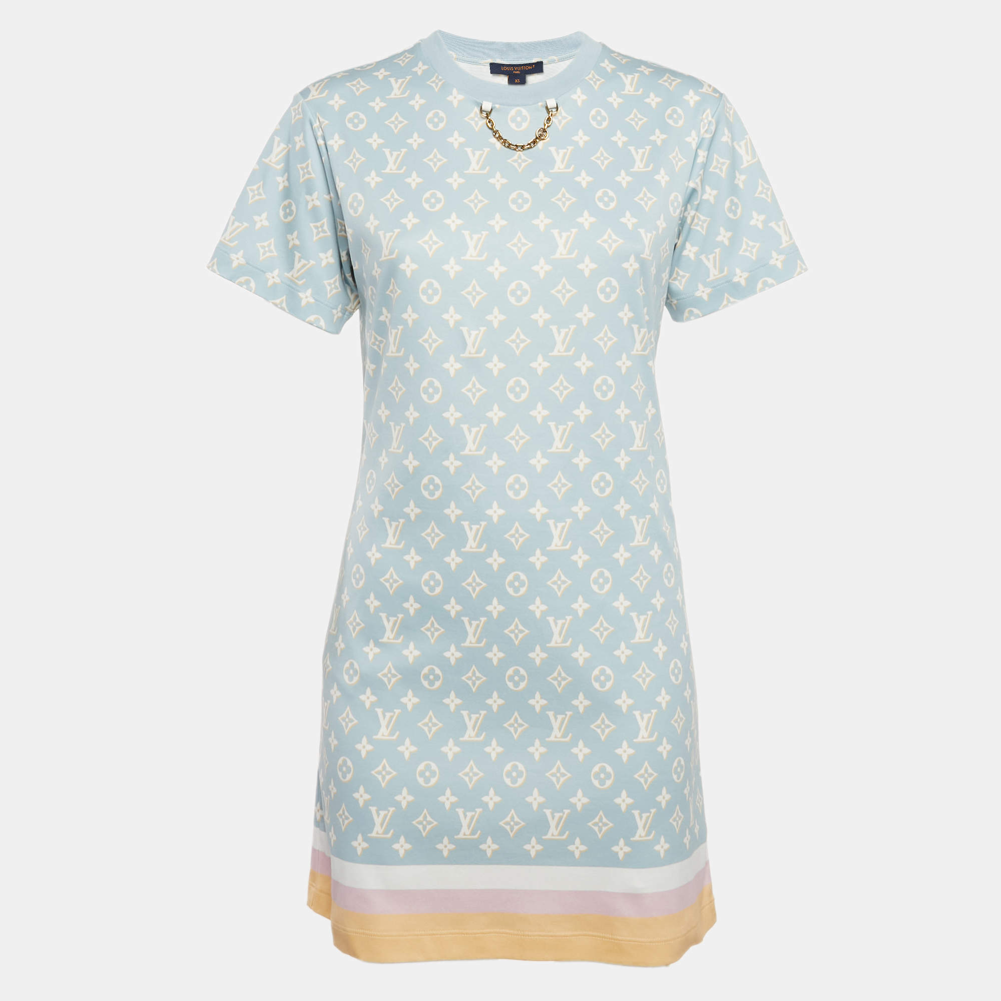 Louis Vuitton Blue Monogram Chain Detail Mini Dress XS