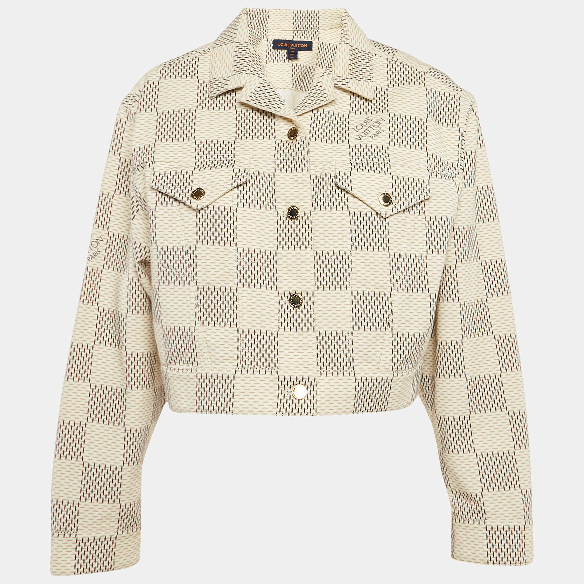 Louis Vuitton Cream Damier Azur Plaid Print Denim Jacket M