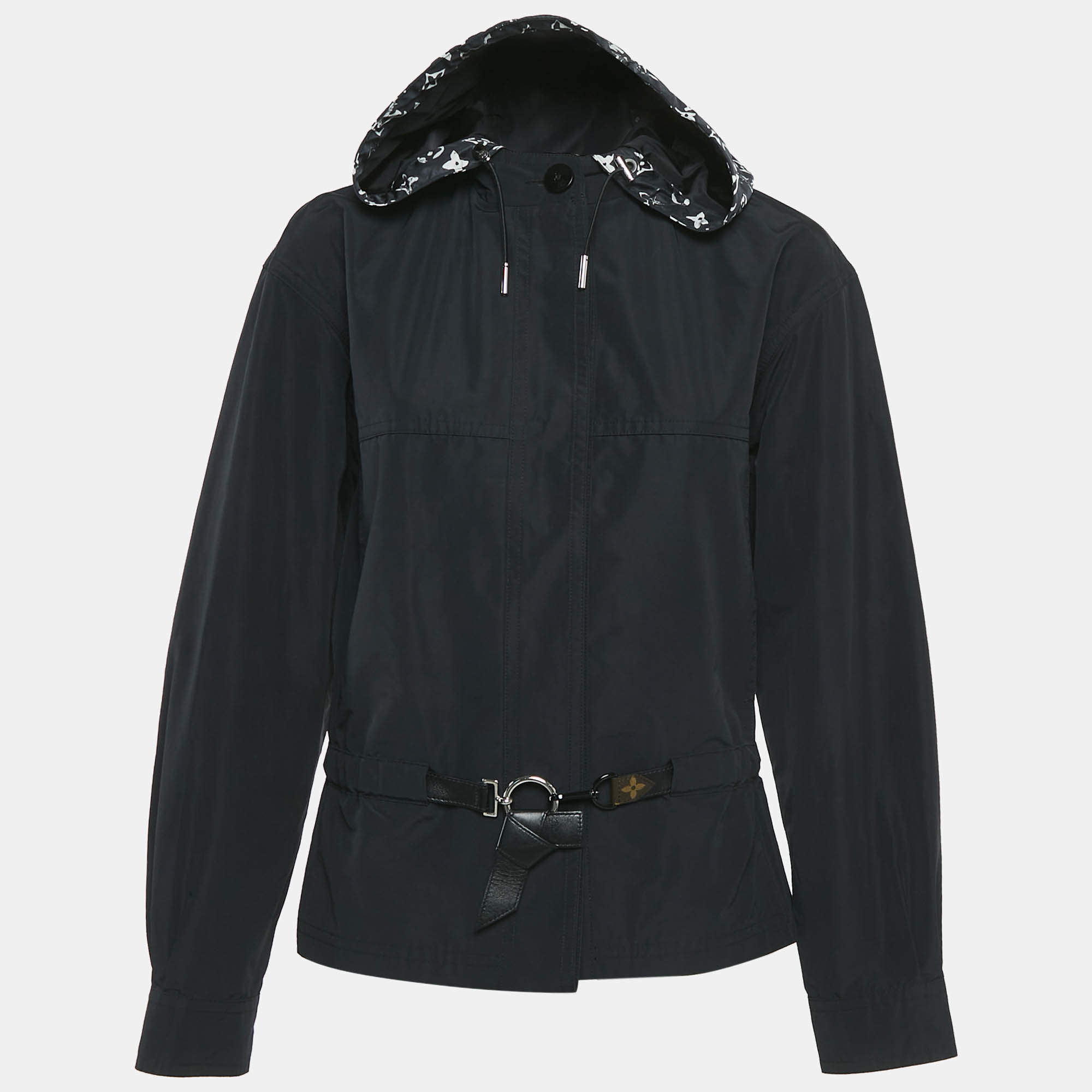 Louis Vuitton Black Nylon and Cotton Detachable Hoodie Button Front Jacket S