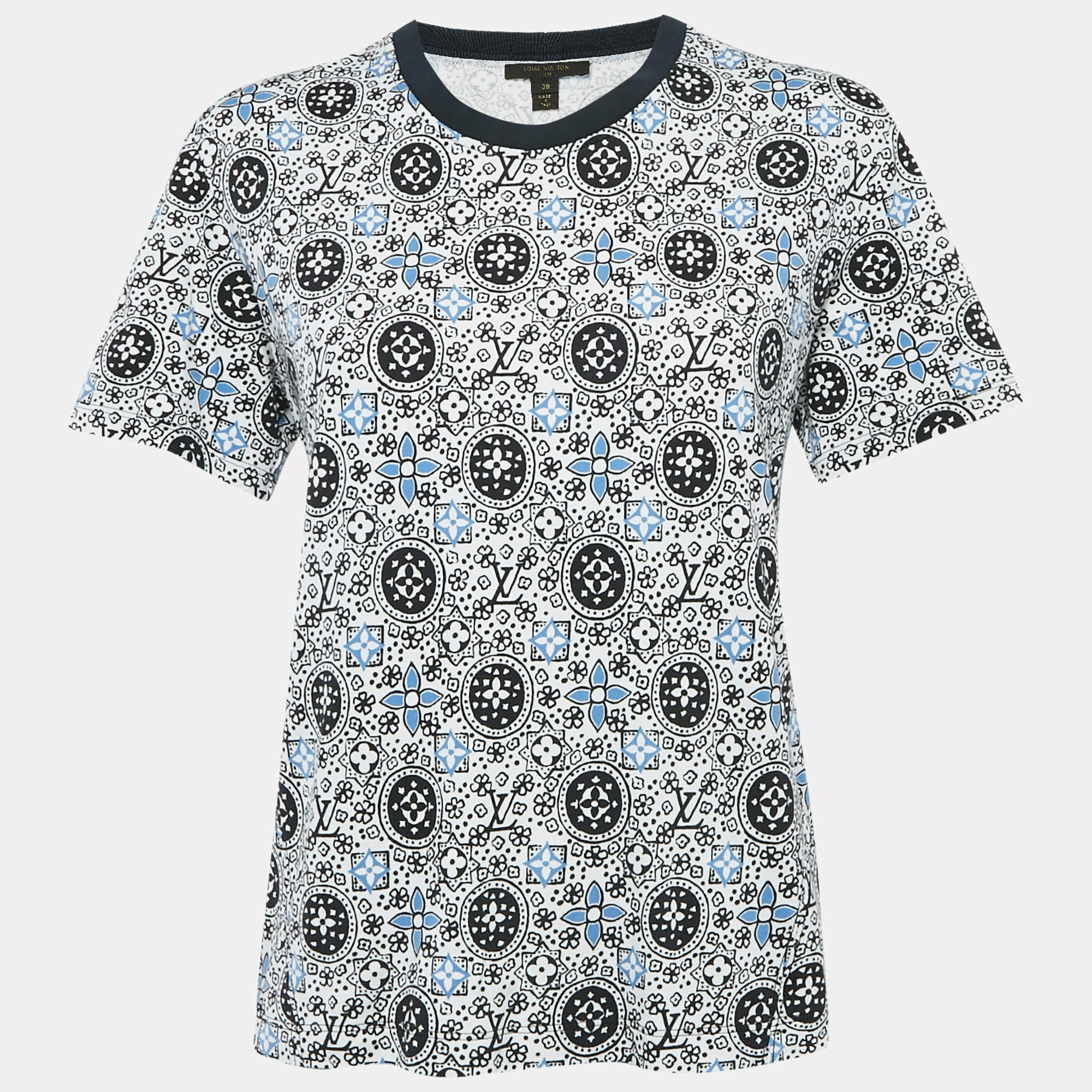 Pre Owned Louis Vuitton White/Multicolor Monogram Print Cotton Crew Neck T-Shirt M