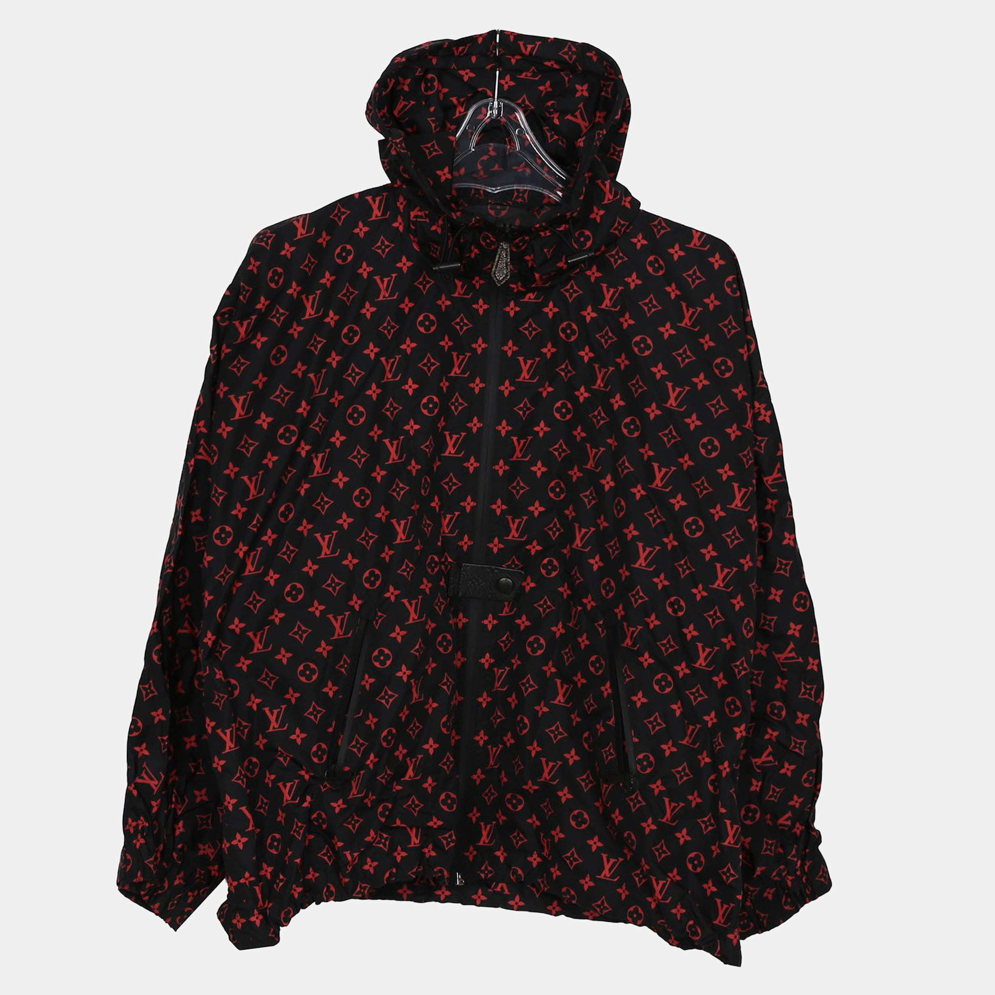 Louis Vuitton Red Monogram Nylon Shorts Hooded Jacket Size 34
