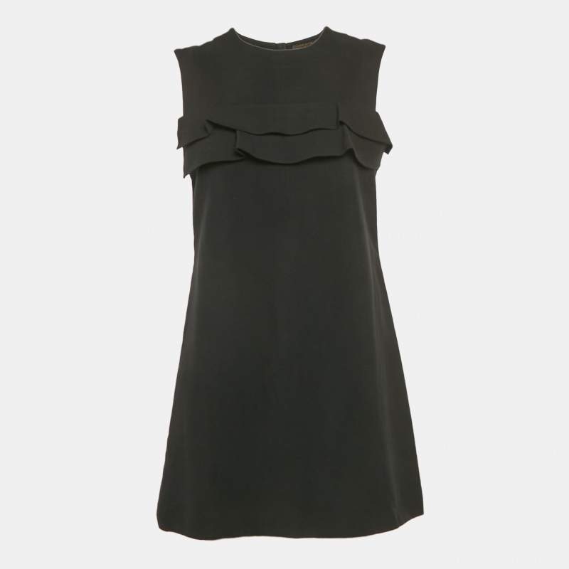 Louis Vuitton Black Silk Blend Ruffled Sleeveless Mini Dress M