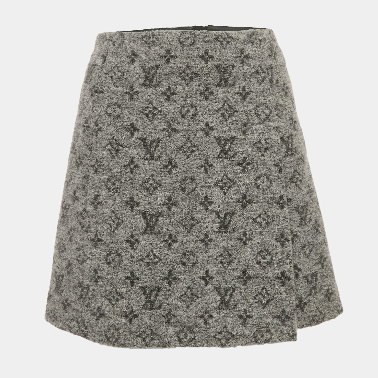 Pre Owned Louis Vuitton Grey Monogram Felt Mini Skirt S