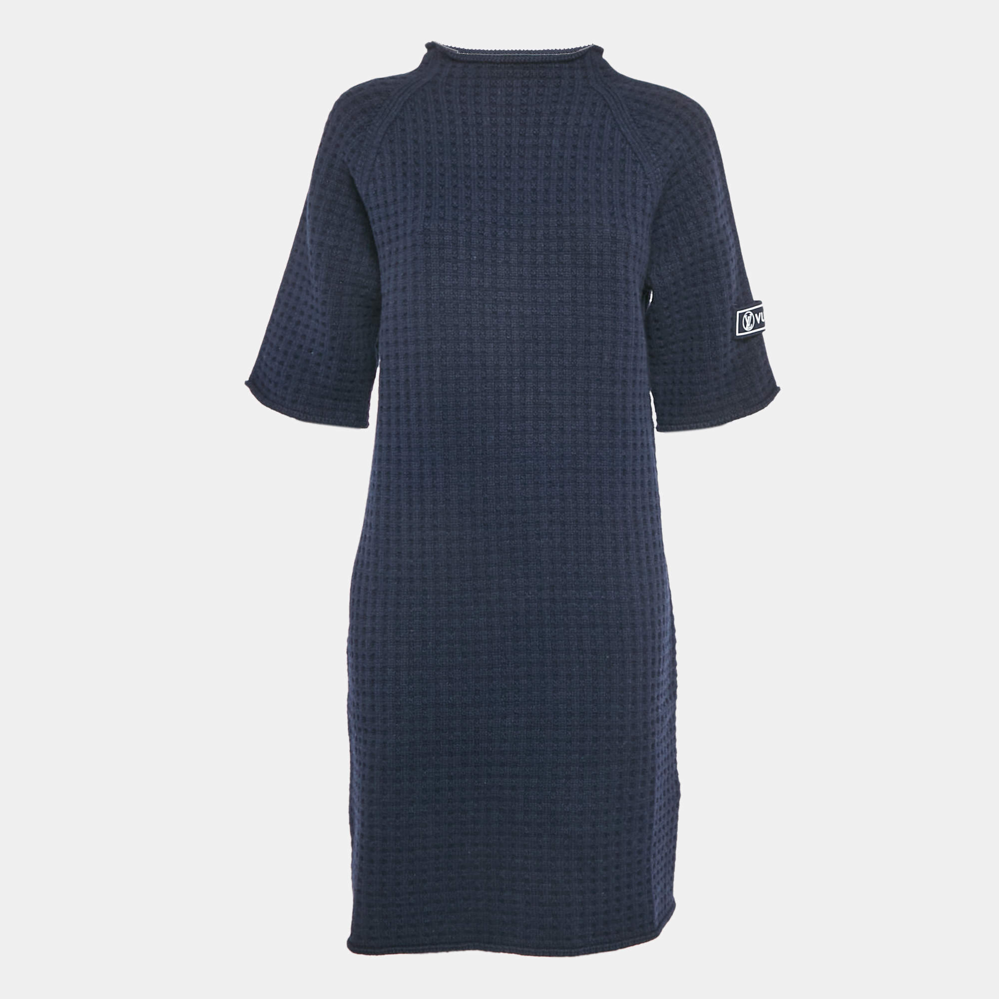 Louis Vuitton Navy Blue Waffle Knit Mini Dress XL