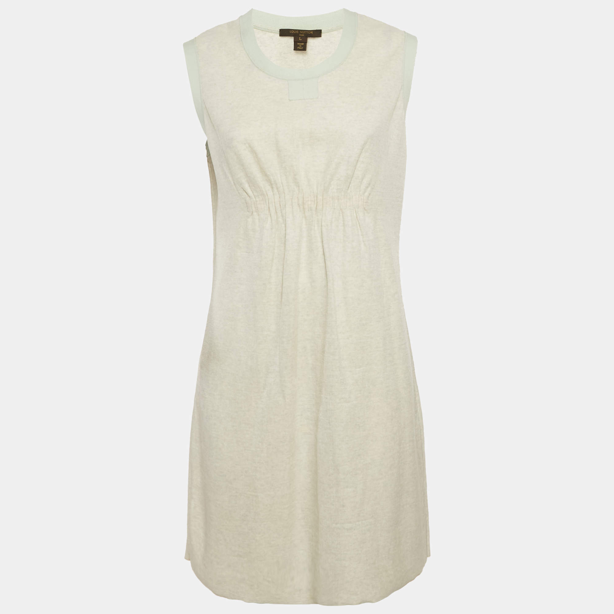 Louis Vuitton Grey Wool Blend Ruched Sleeveless Short Dress L