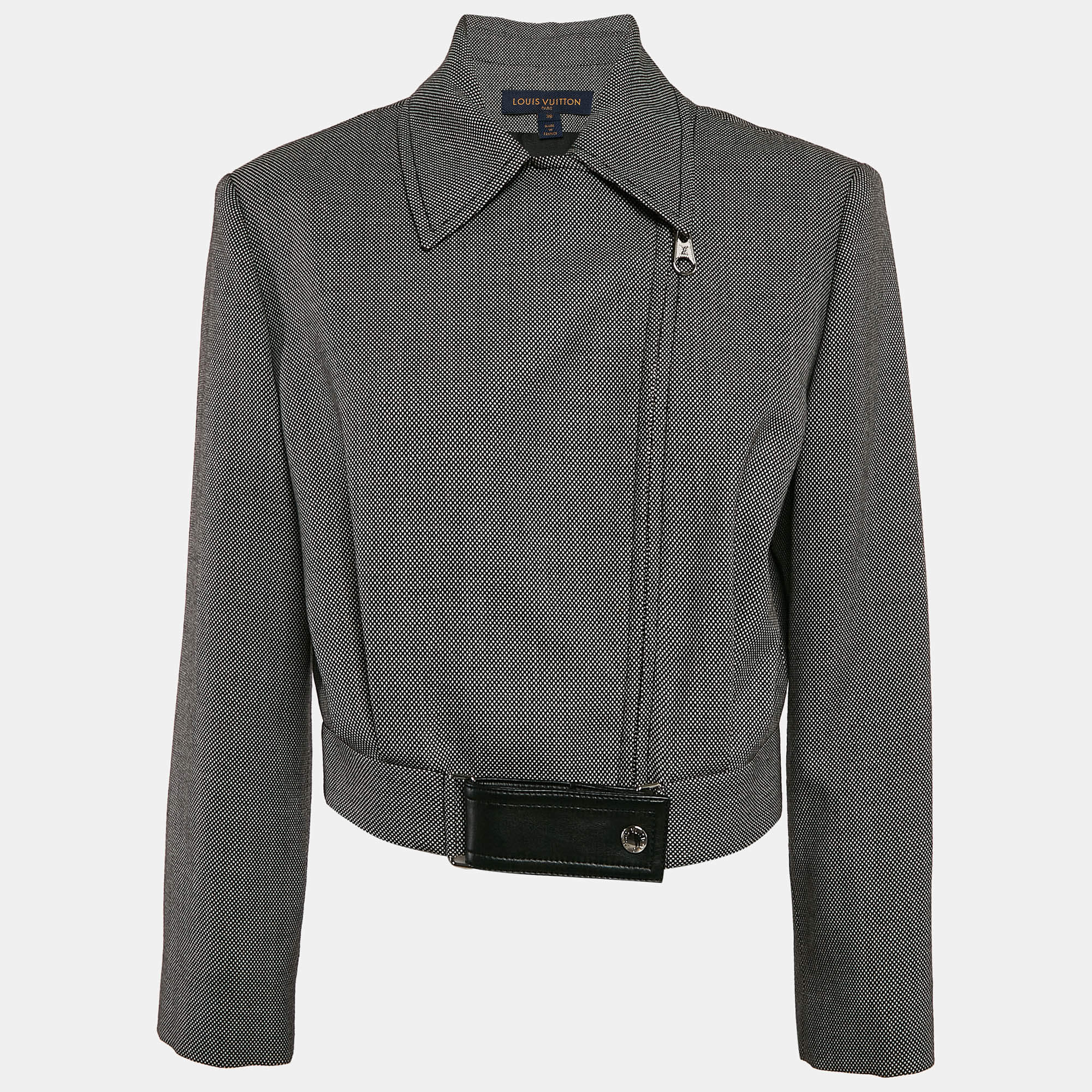 Louis Vuitton Black Patterned Wool Blend Waist Detail Zip-Up  Jacket M