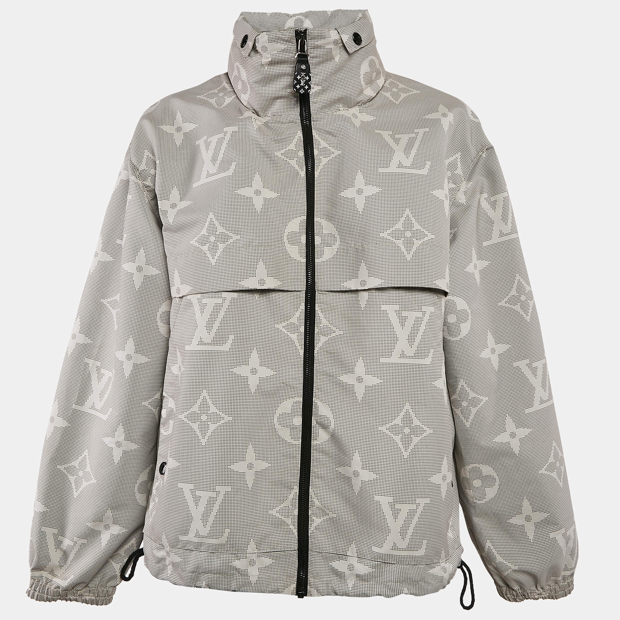 Louis Vuitton Grey Monogram Print Synthetic Hooded Zip-Up Parka Jacket M