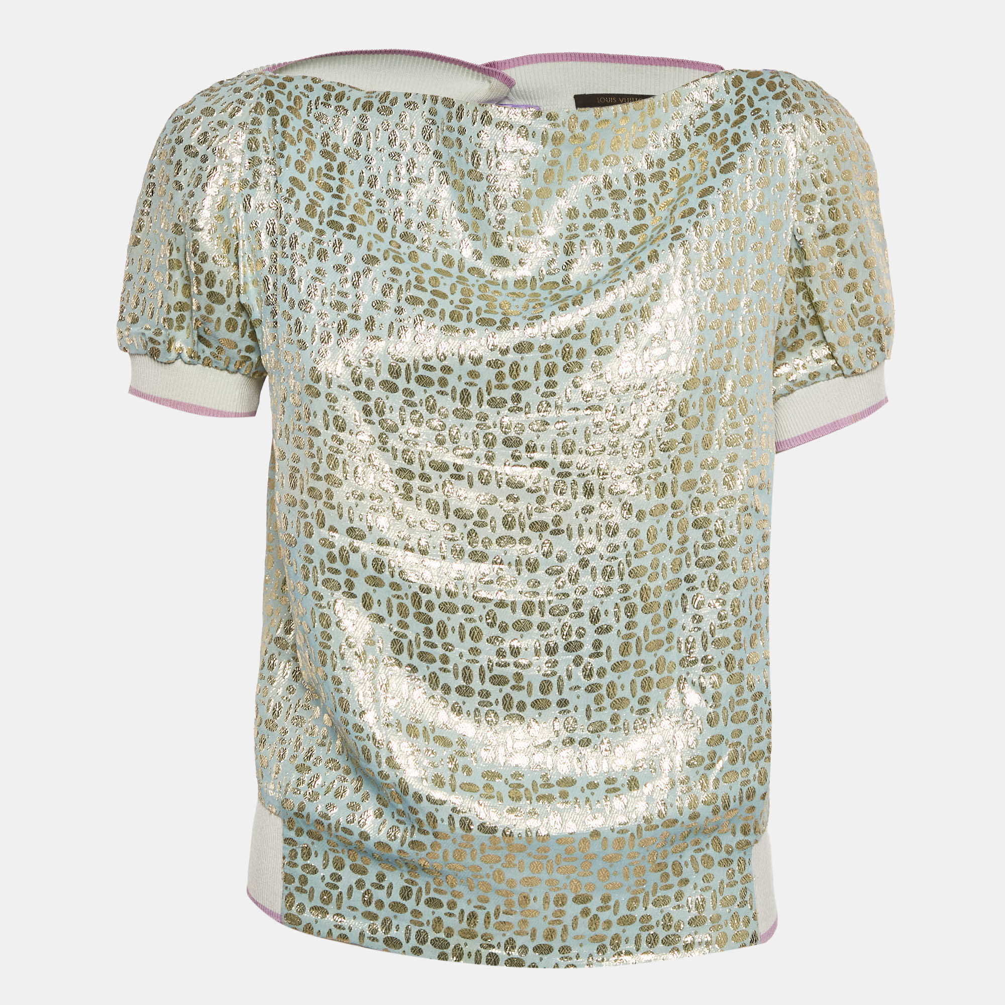 Louis Vuitton Purple/Blue Brocade Silk Top S