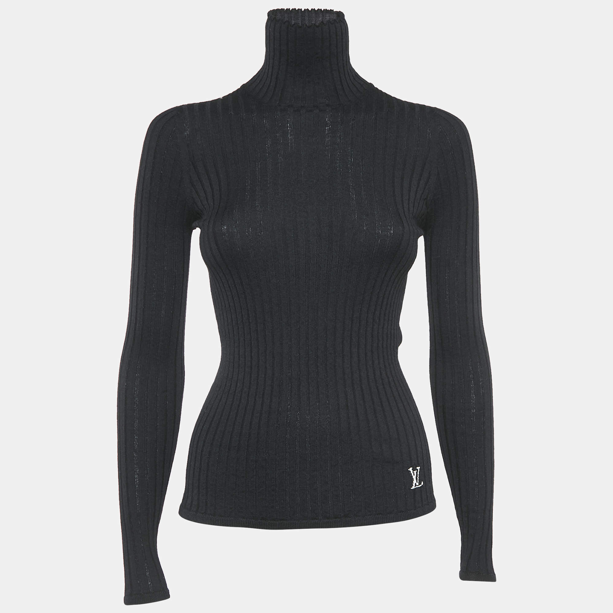 Louis Vuitton Black Rib Knit Turtleneck Pullover XS