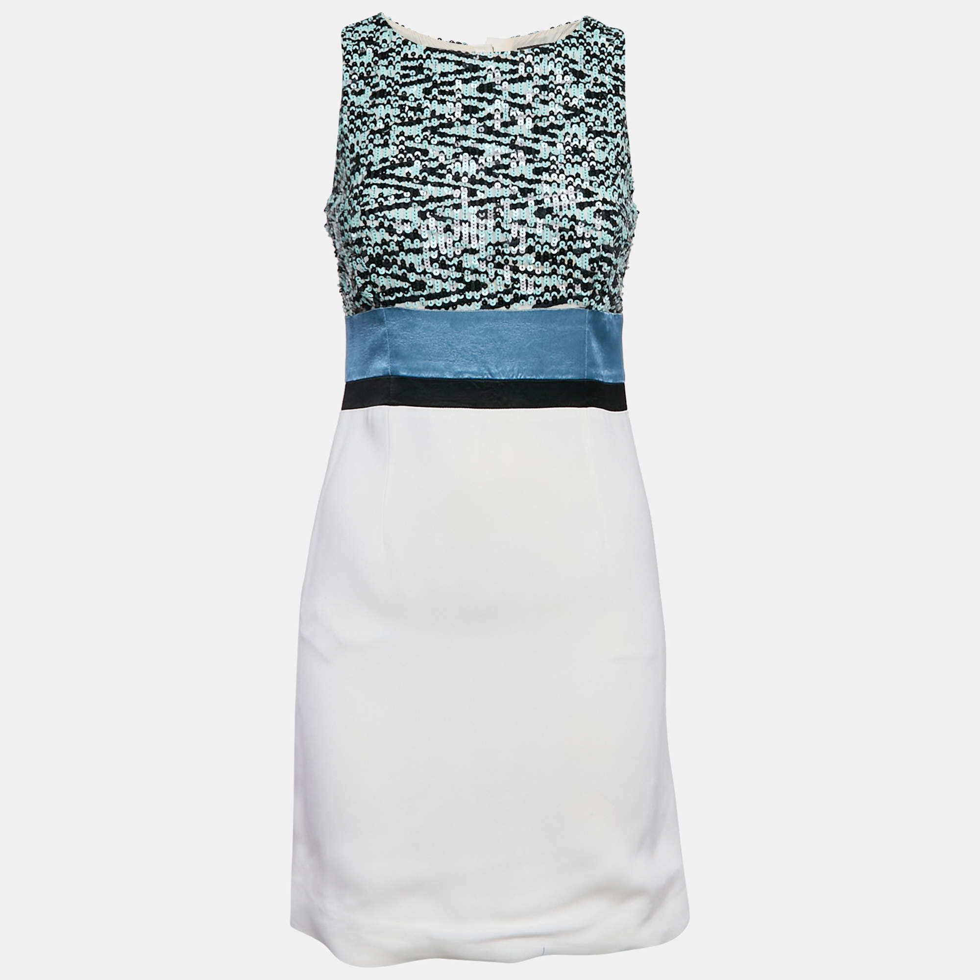 Louis Vuitton White Sequined Crepe Sleeveless Mini Dress S