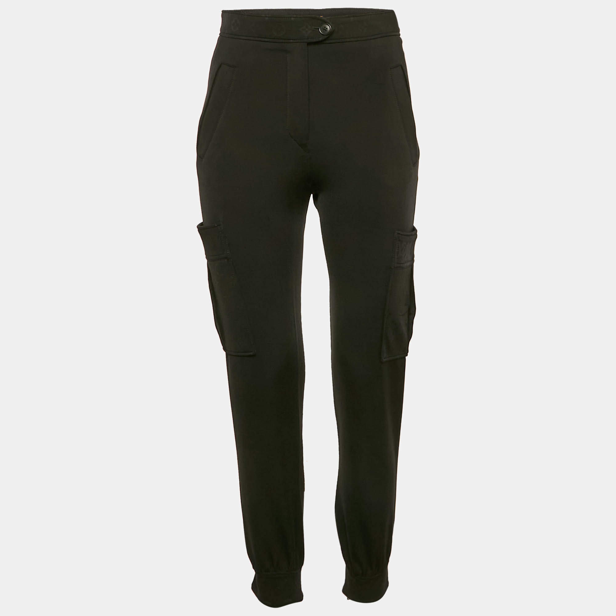 Louis Vuitton Black Monogram Trim Jersey Cargo Trousers S
