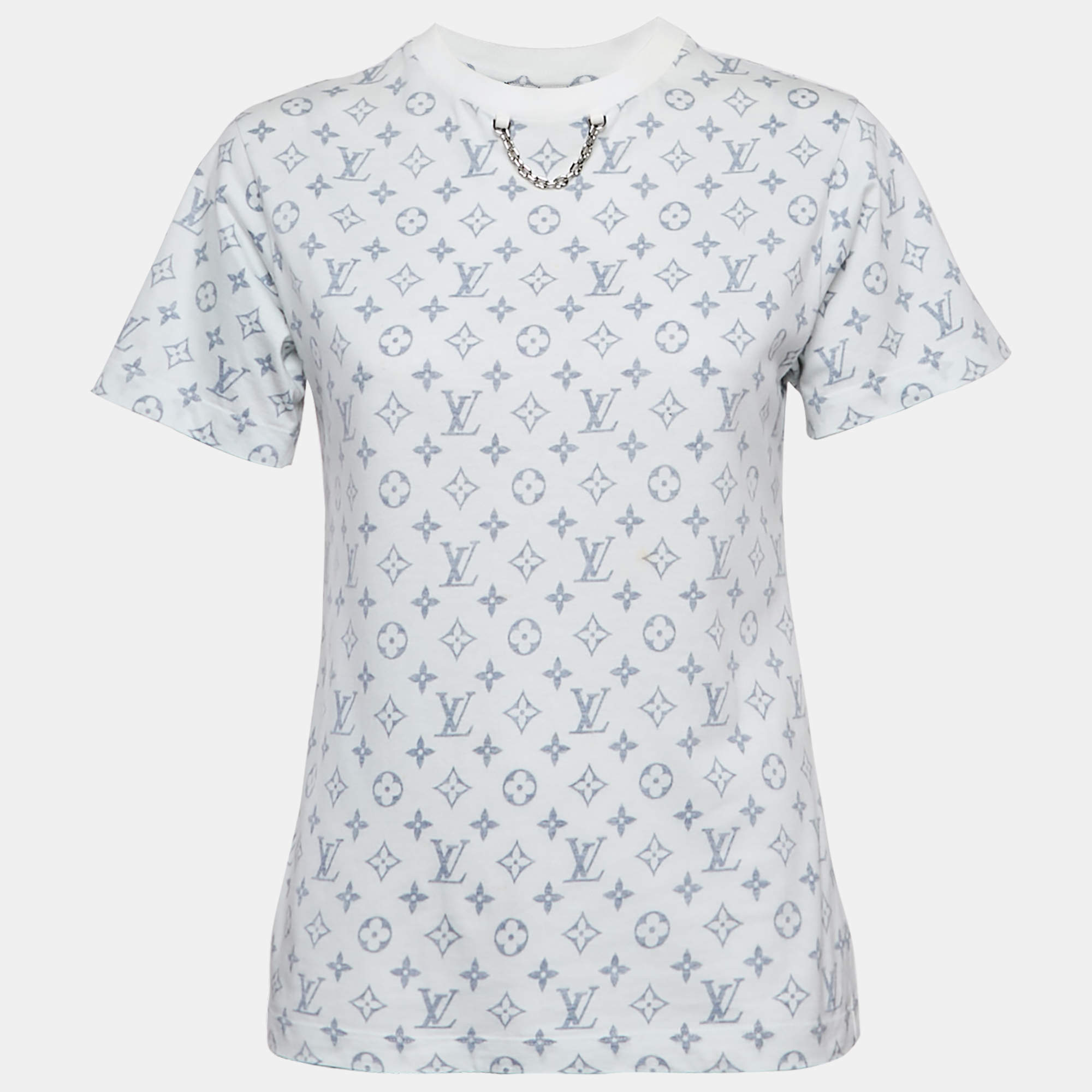 Pre Owned Louis Vuitton White Monogram Jersey T-Shirt XS