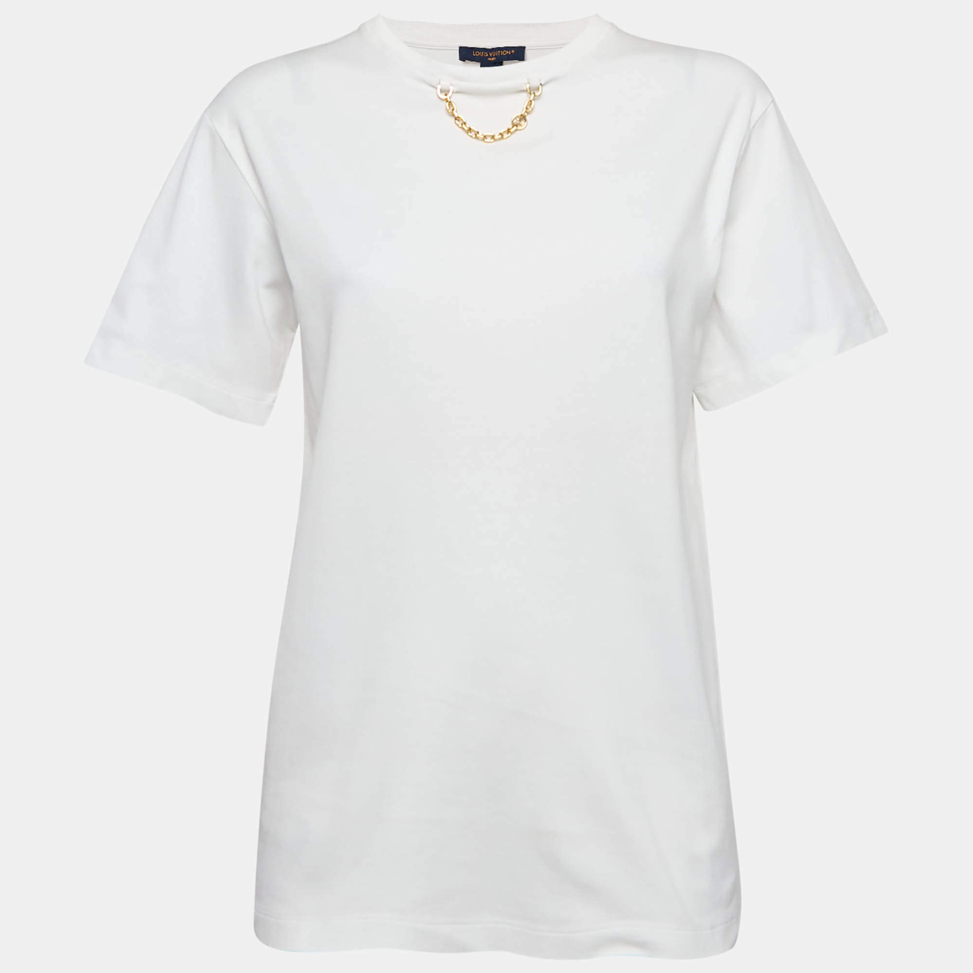 Pre Owned Louis Vuitton White Jersey Crew Neck T-Shirt S