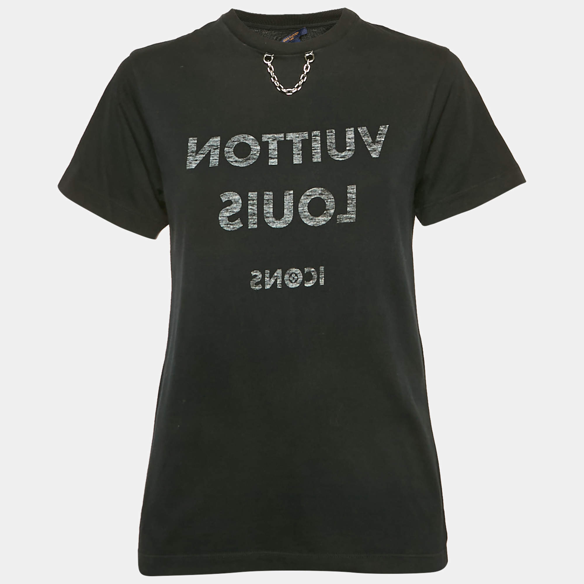 Pre Owned Louis Vuitton Black Logo Print Cotton T-Shirt S