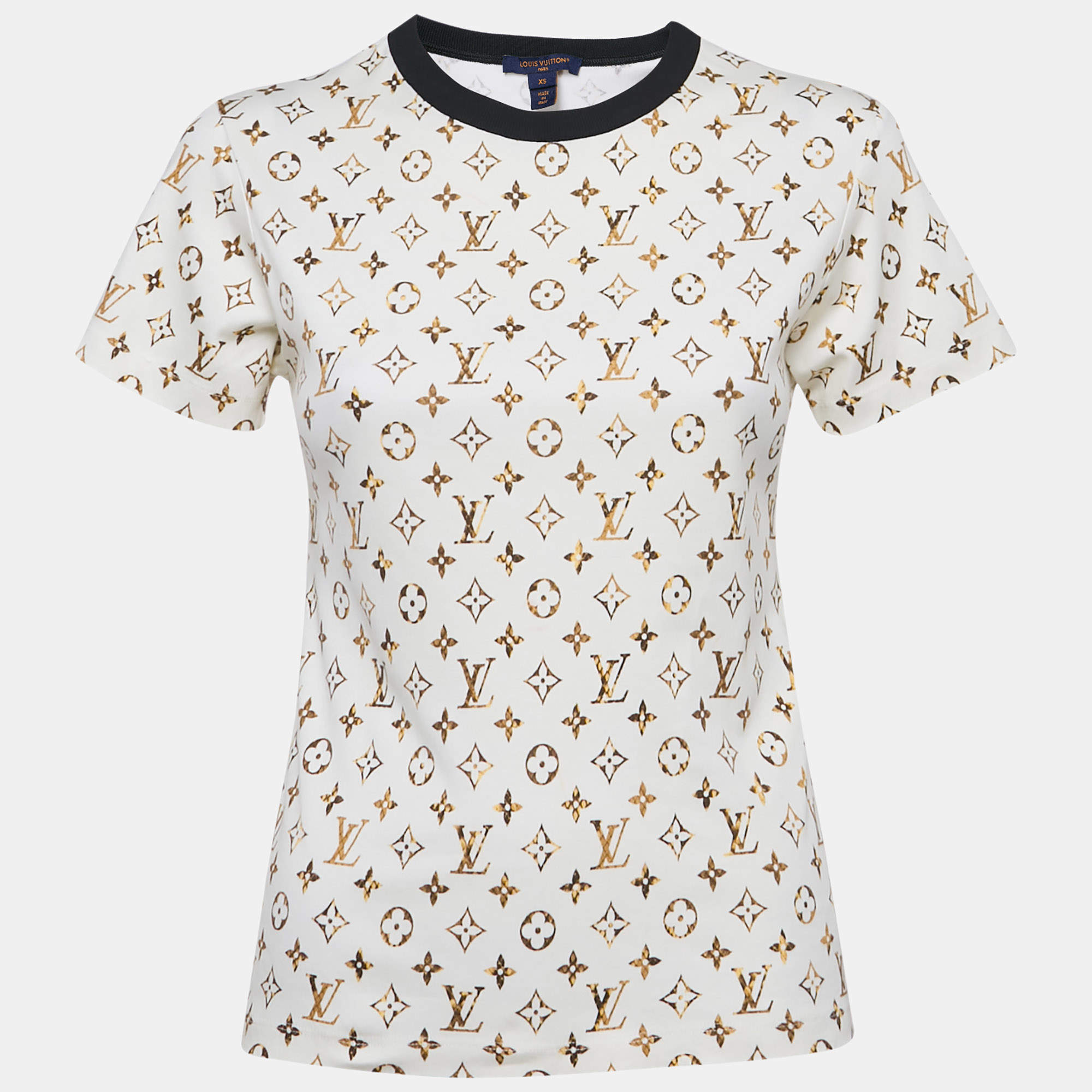 Pre Owned Louis Vuitton Cream Monogram Jersey Crew Neck T-Shirt XS