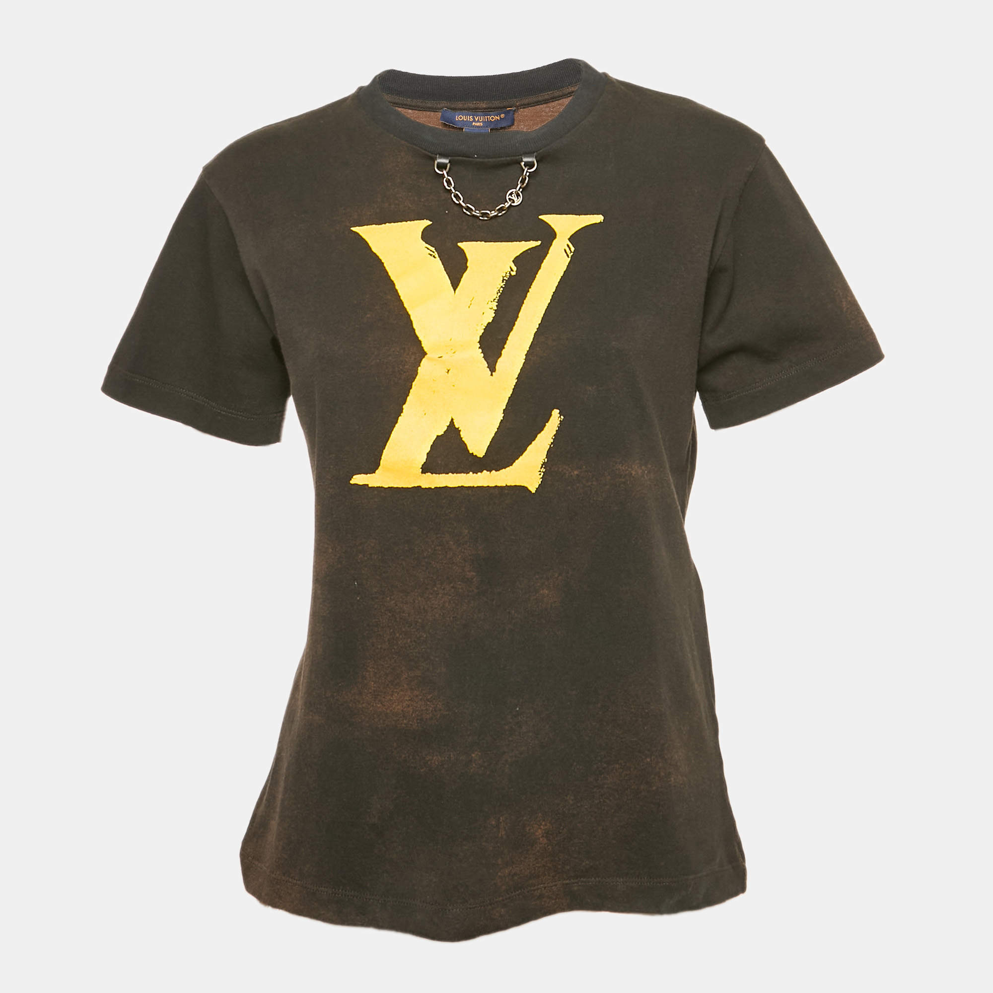 Pre Owned Louis Vuitton Brown VL Print Jersey Crew Neck T-Shirt S