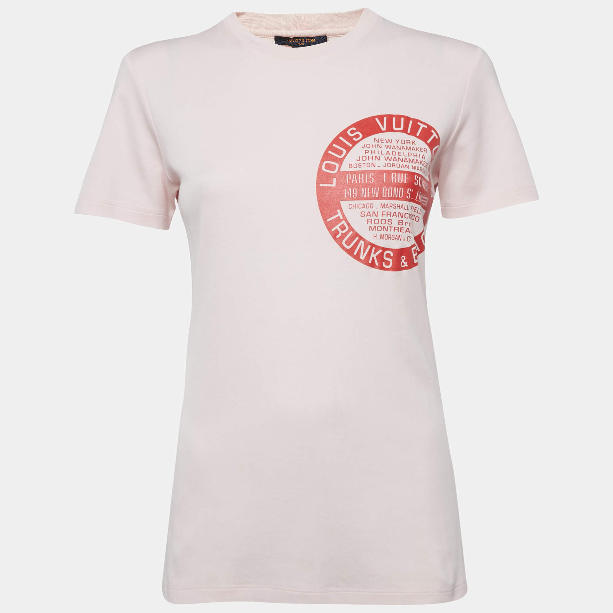 Louis Vuitton Pink World Tour Stamp Print Cotton Crew Neck T-Shirt M