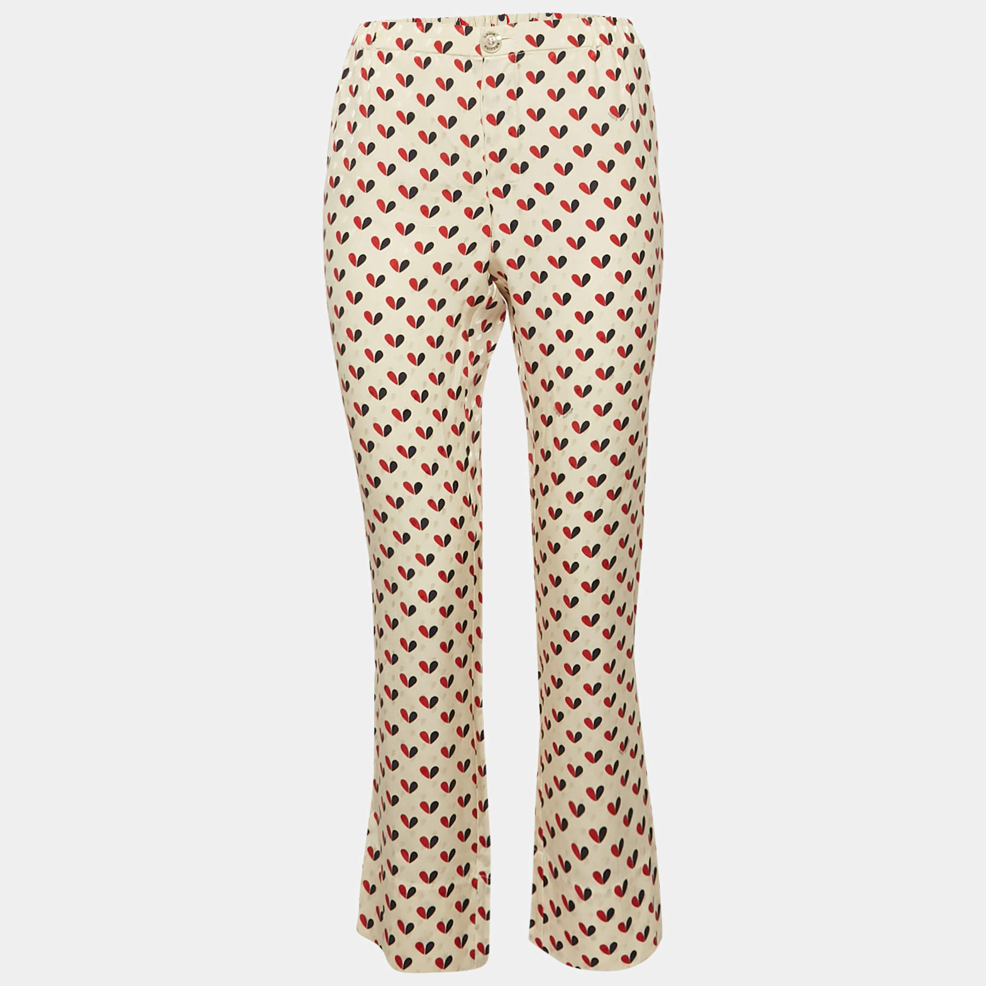 Louis Vuitton Cream Printed Satin Pants S