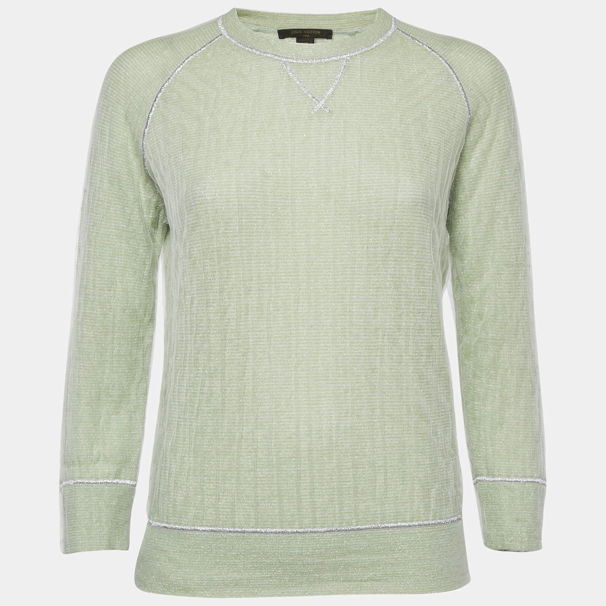 Louis Vuitton Green Lurex Knit Long Sleeve Pullover XS
