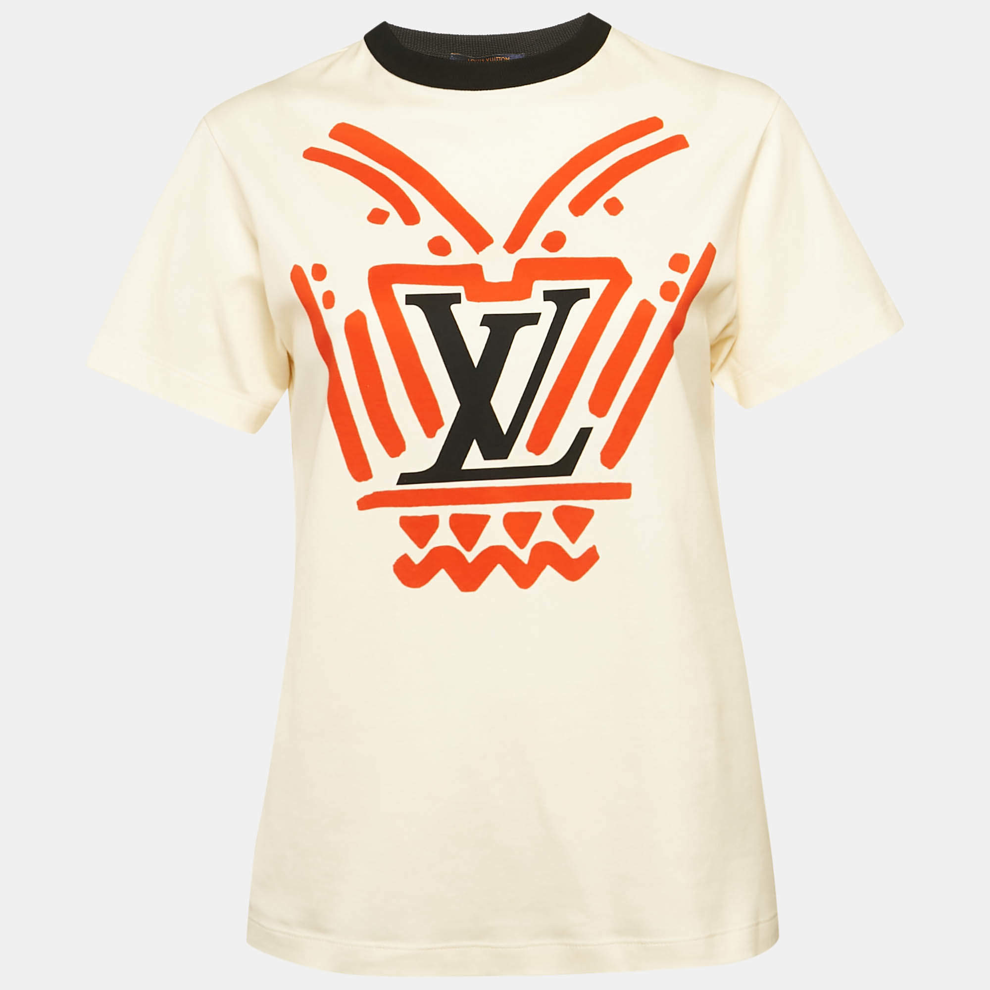 Louis Vuitton Cream Iconic LV Crafty Cotton Crew Neck T-Shirt S