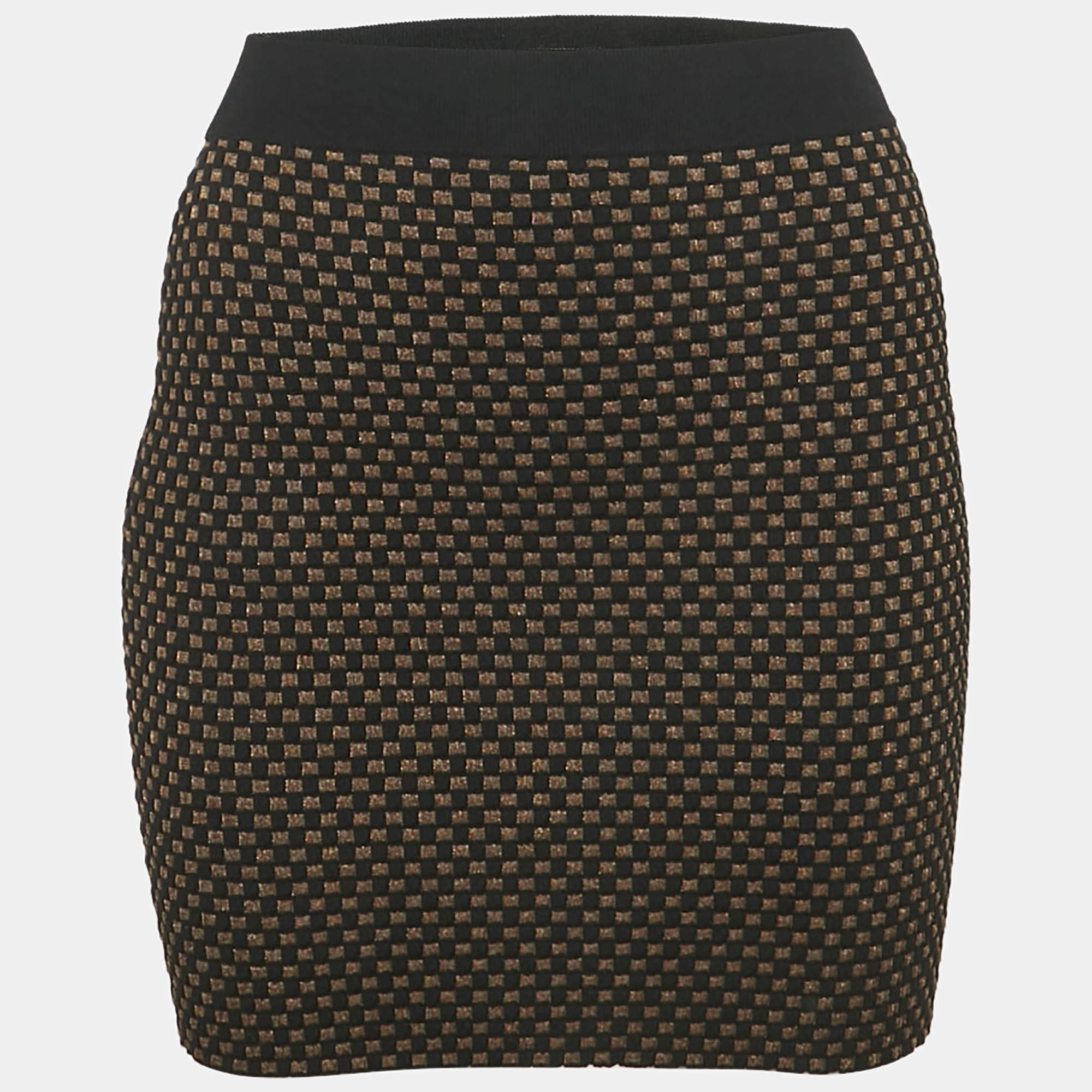 Louis Vuitton Black Check Lurex Knit Mini Skirt XS