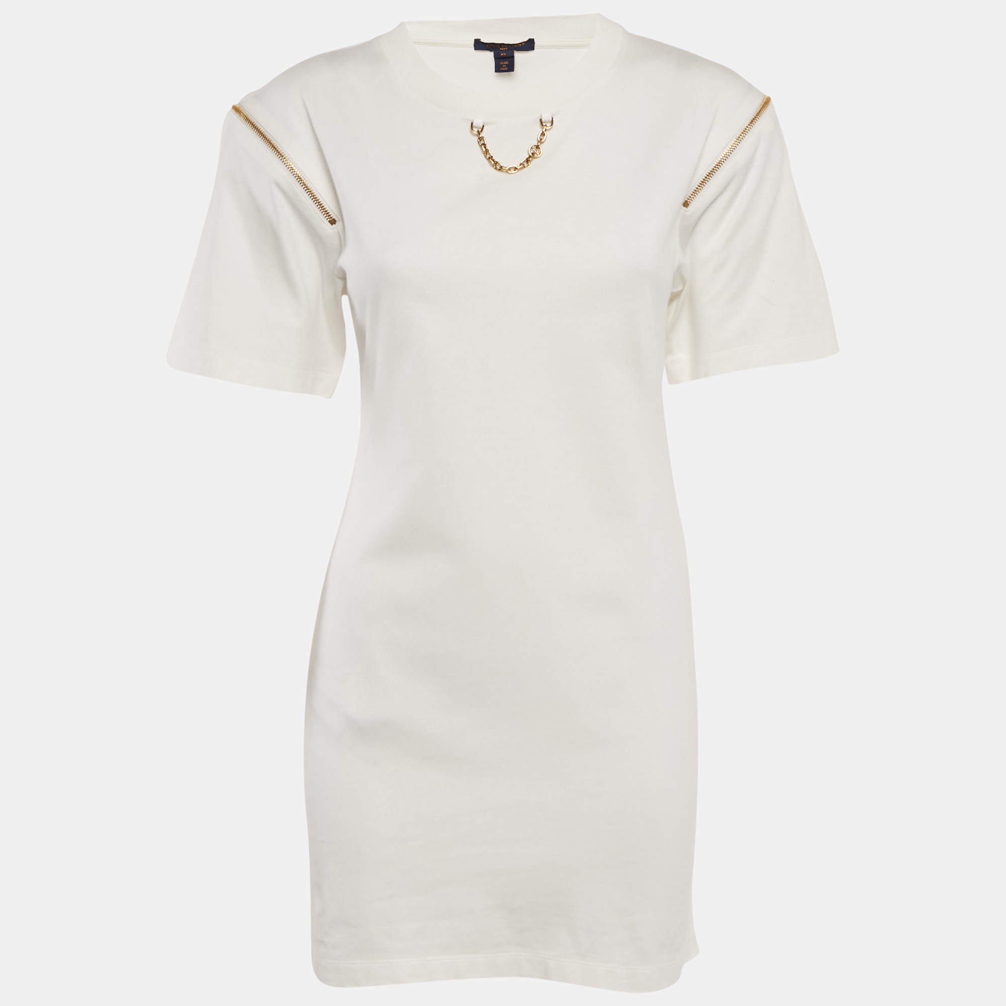 Louis Vuitton White Cotton Jersey Zip Detail T-Shirt Dress XS
