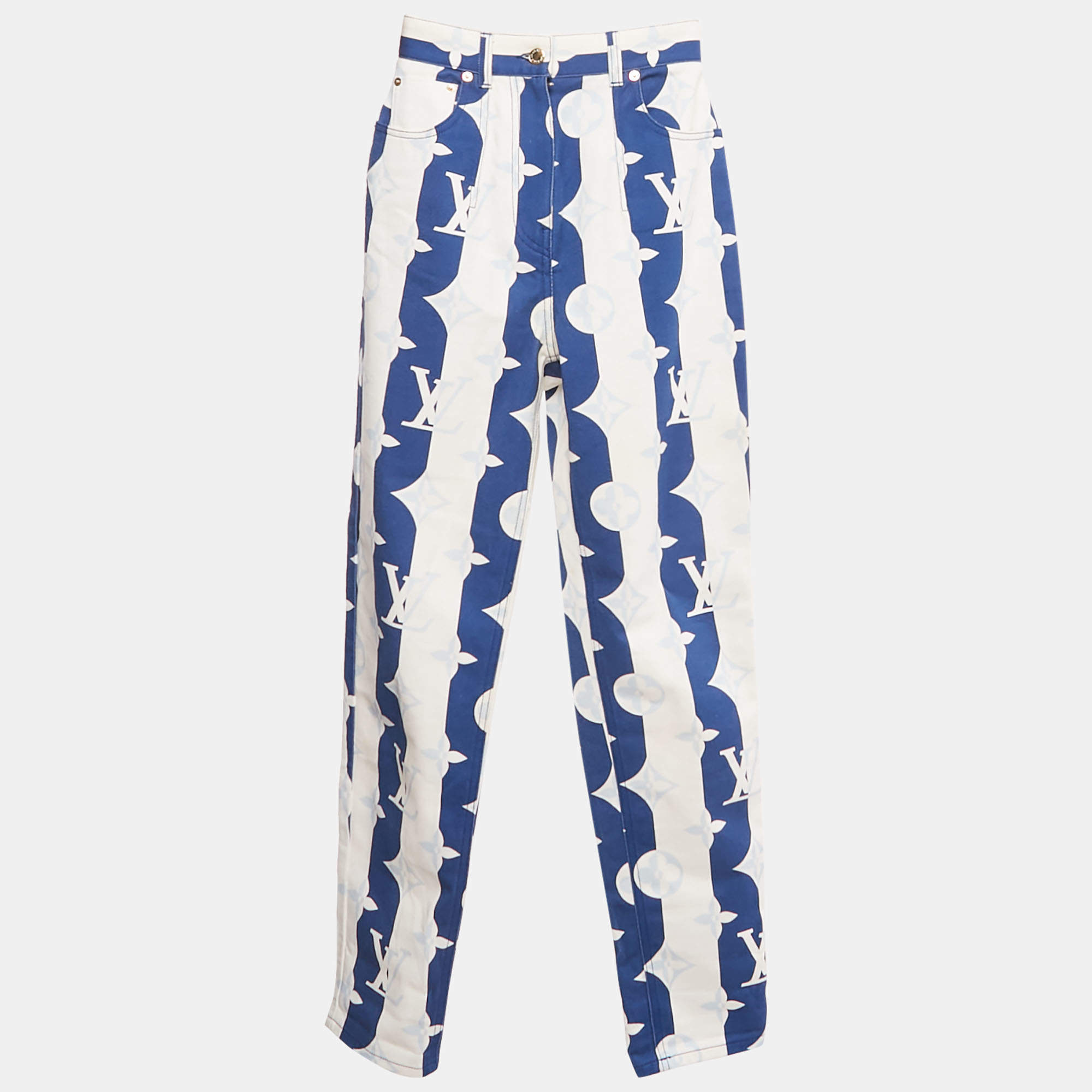 Pre Owned بنطلون جينز لوي فيتون دينم أزرق مونوغرام بخصر مرتفع مقاس صغير - سمول خصر 23 بوصة