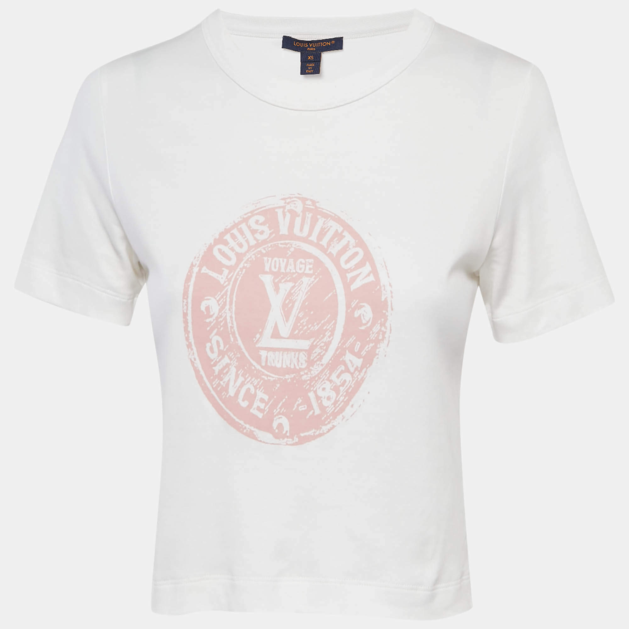 Pre Owned Louis Vuitton White LV Stamp Crop T-Shirt XS