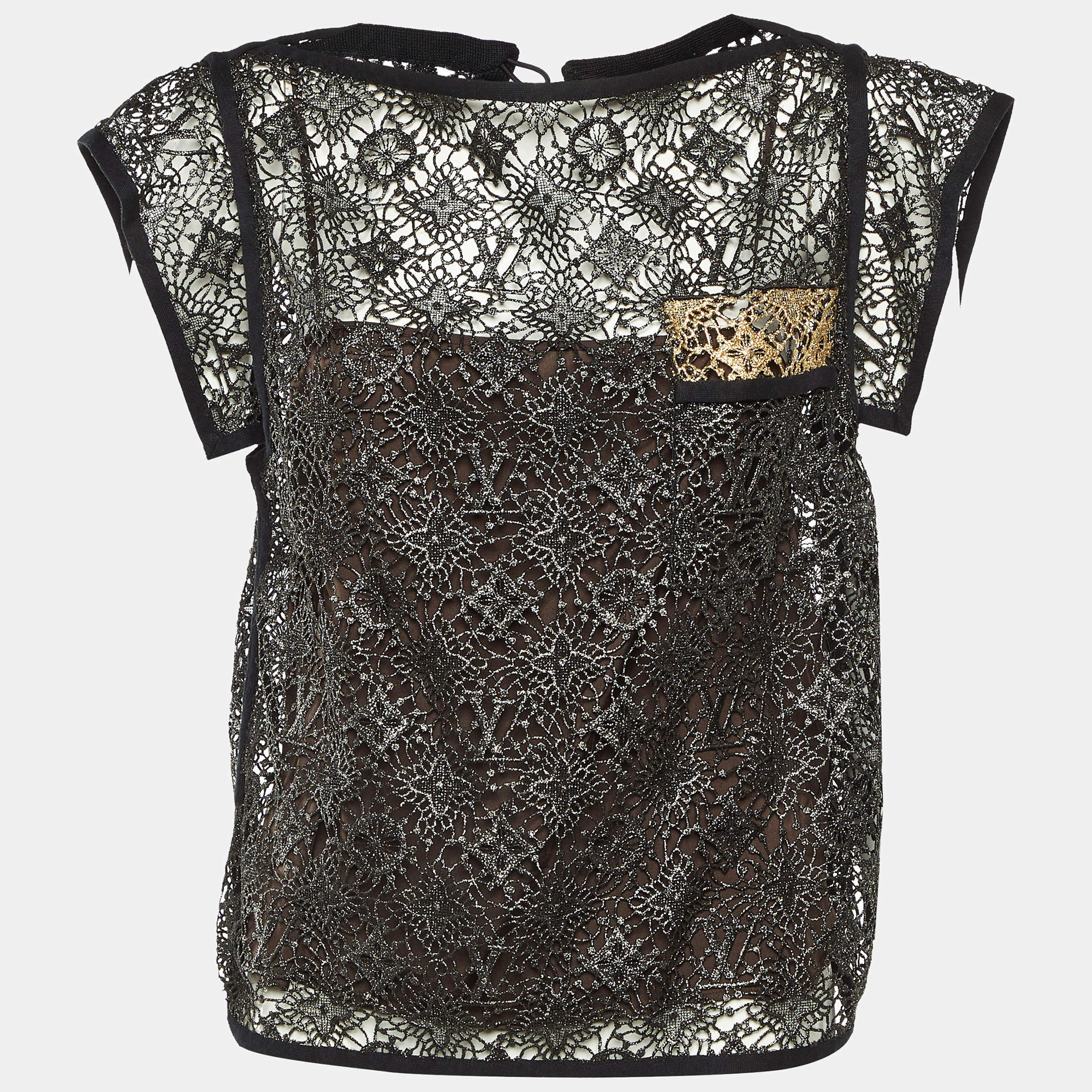 Pre Owned Louis Vuitton Black Metallic Lace Top M