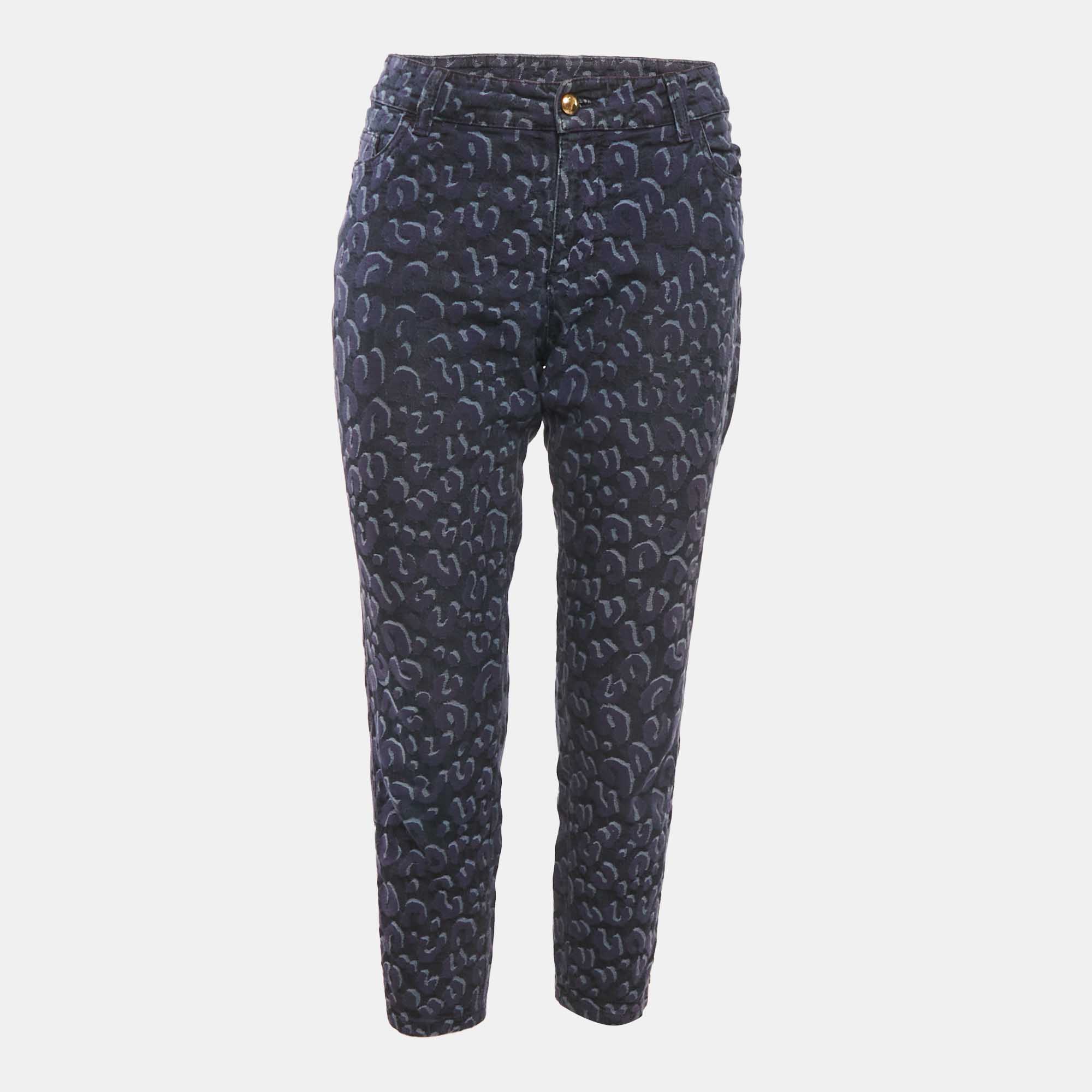 Pre Owned Louis Vuitton Blue Jacquard Denim Jeans M Waist 30"