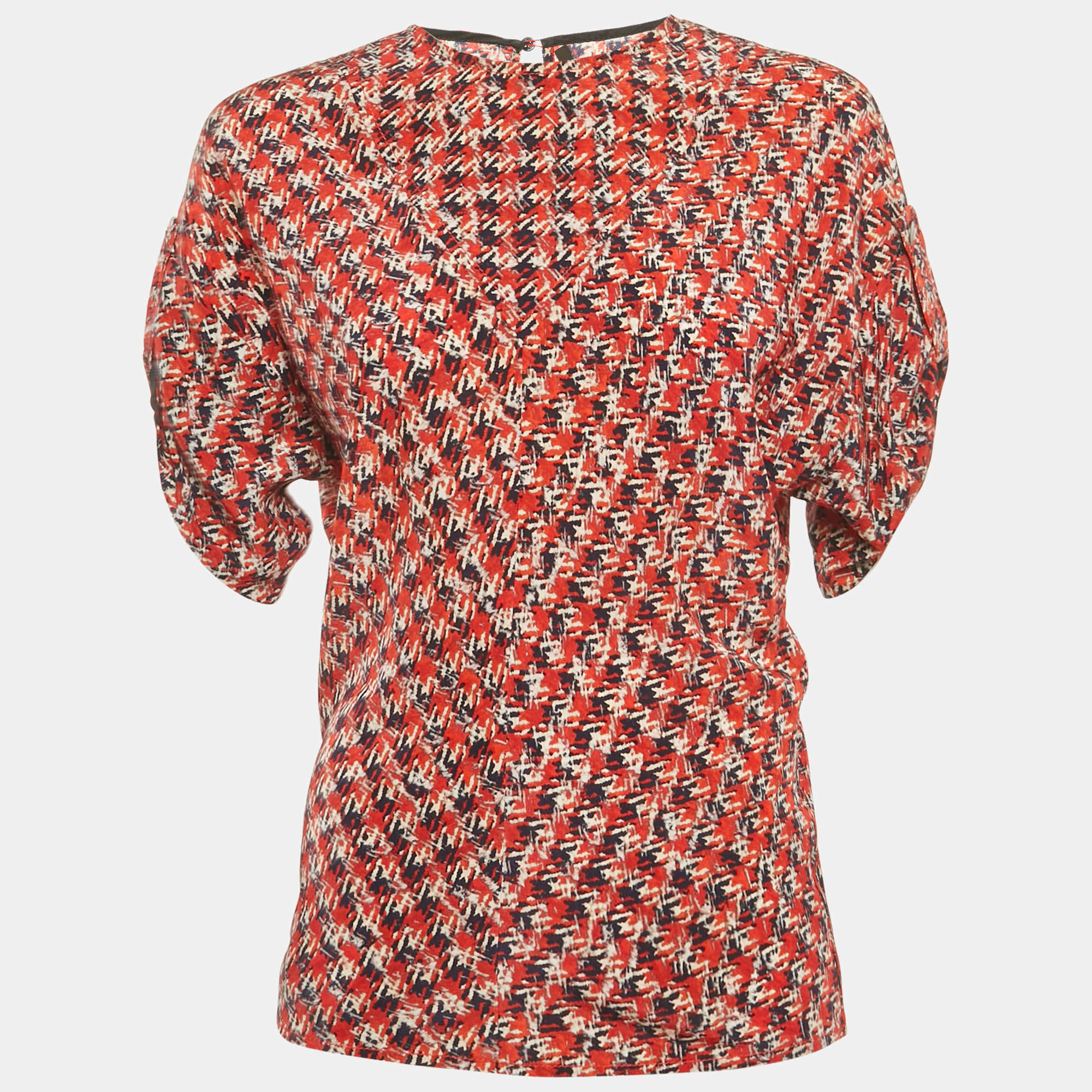 Pre Owned Louis Vuitton Red Abstract Print Silk Top S