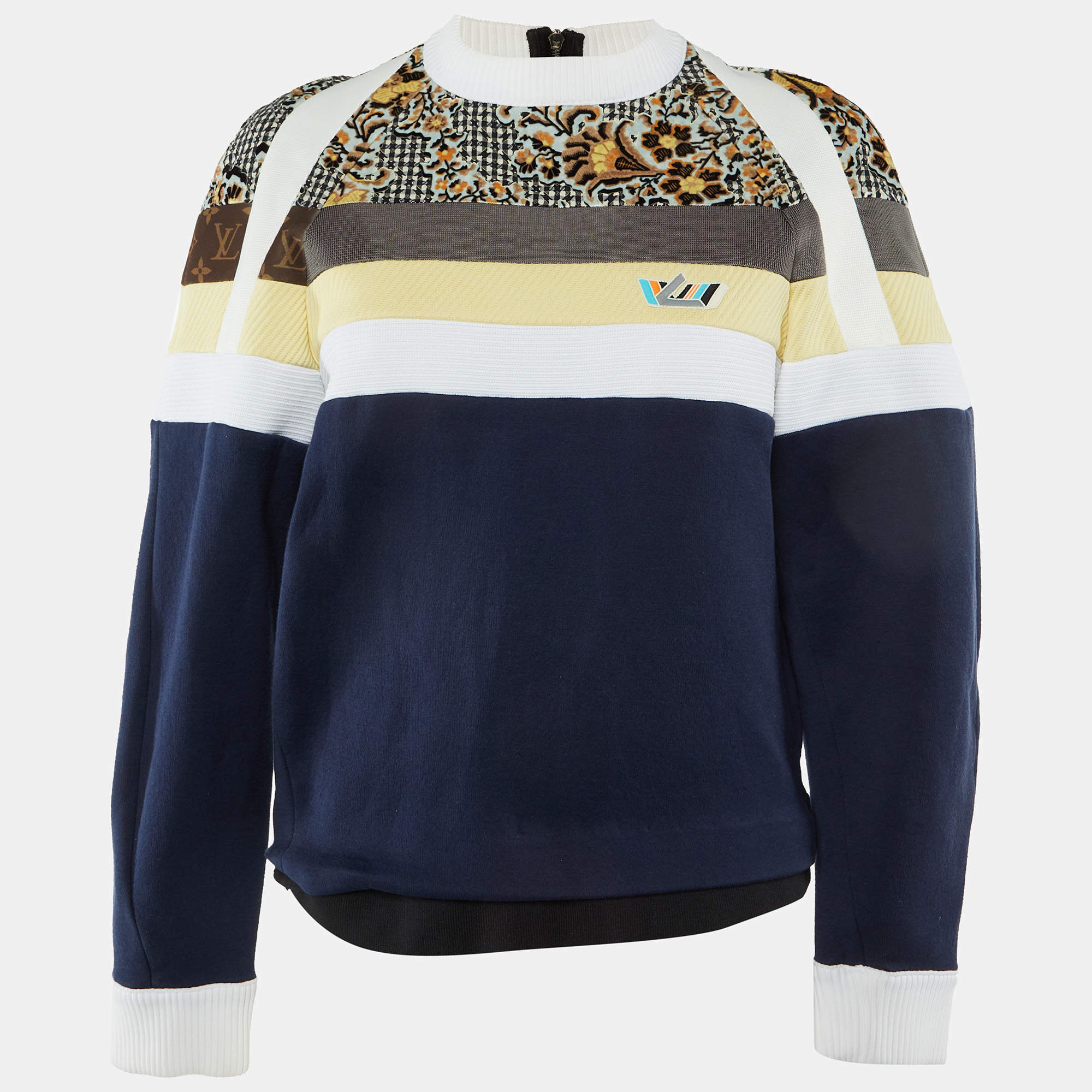 Pre Owned Louis Vuitton Navy Blue Cotton Blend Knit Panel Detail Sweatshirt S