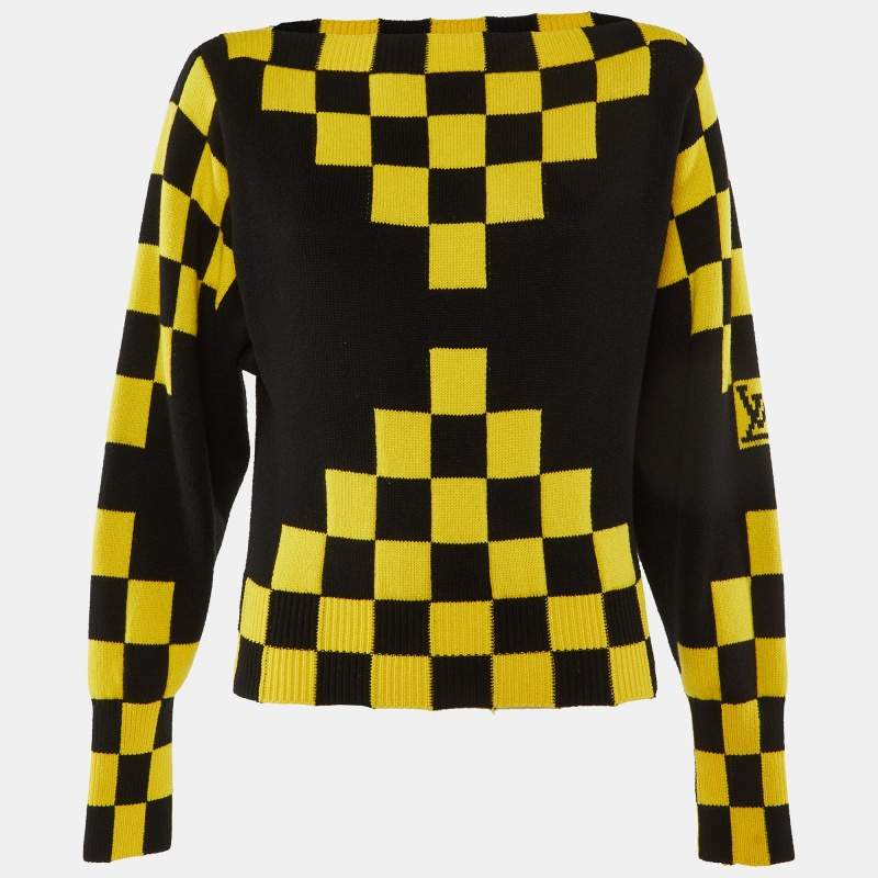 Pre Owned Louis Vuitton Black Checkerboard Wool & Cashmere Sweater XS