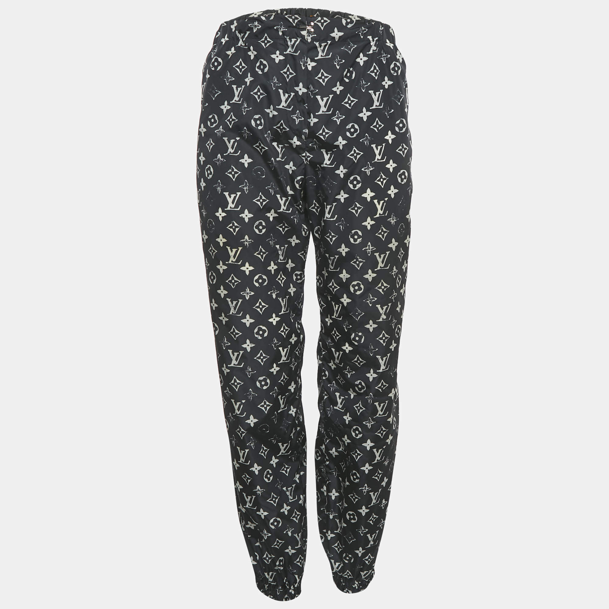 Pre Owned Louis Vuitton Black Monogram Print Nylon Jogging Pants M 