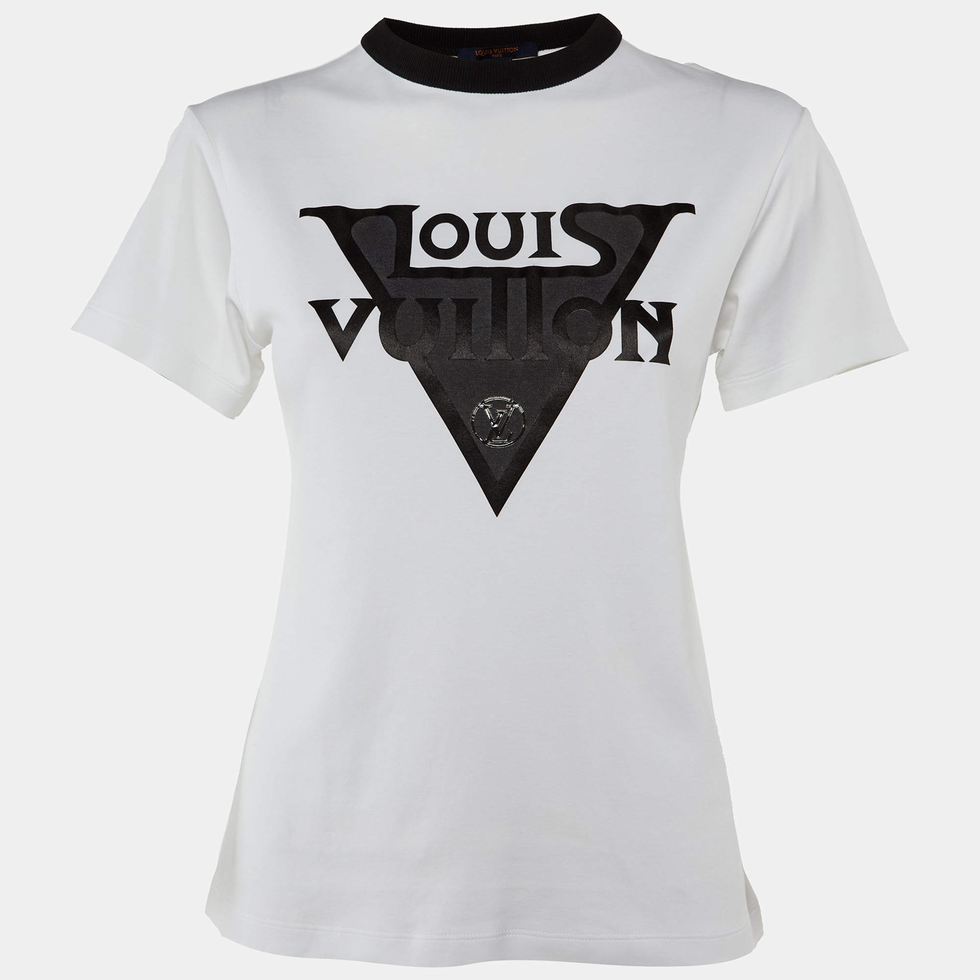 Pre Owned Louis Vuitton White Logo Print Cotton Crew Neck T-Shirt S