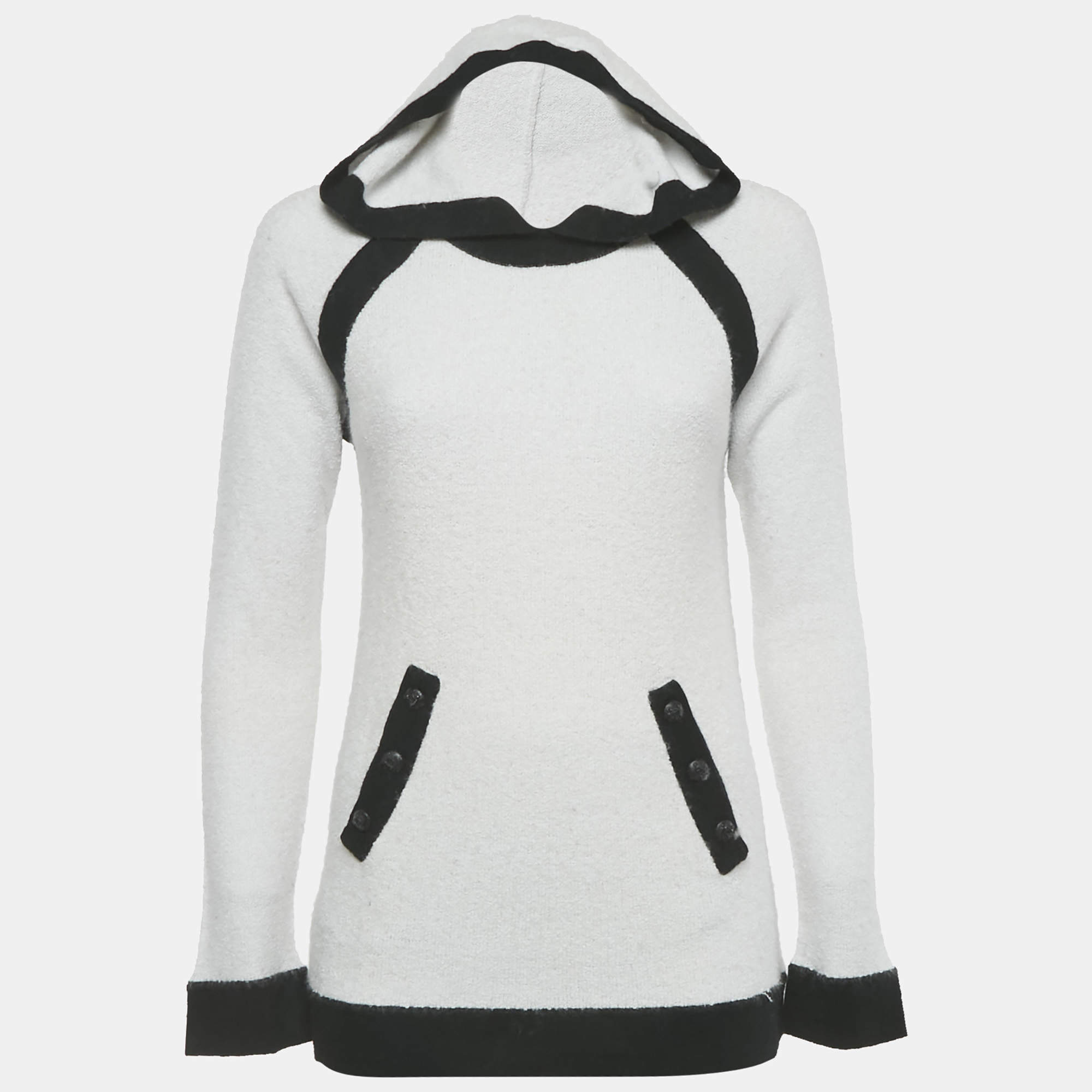 Pre Owned Louis Vuitton White Knit Long Sleeve Hoodie M