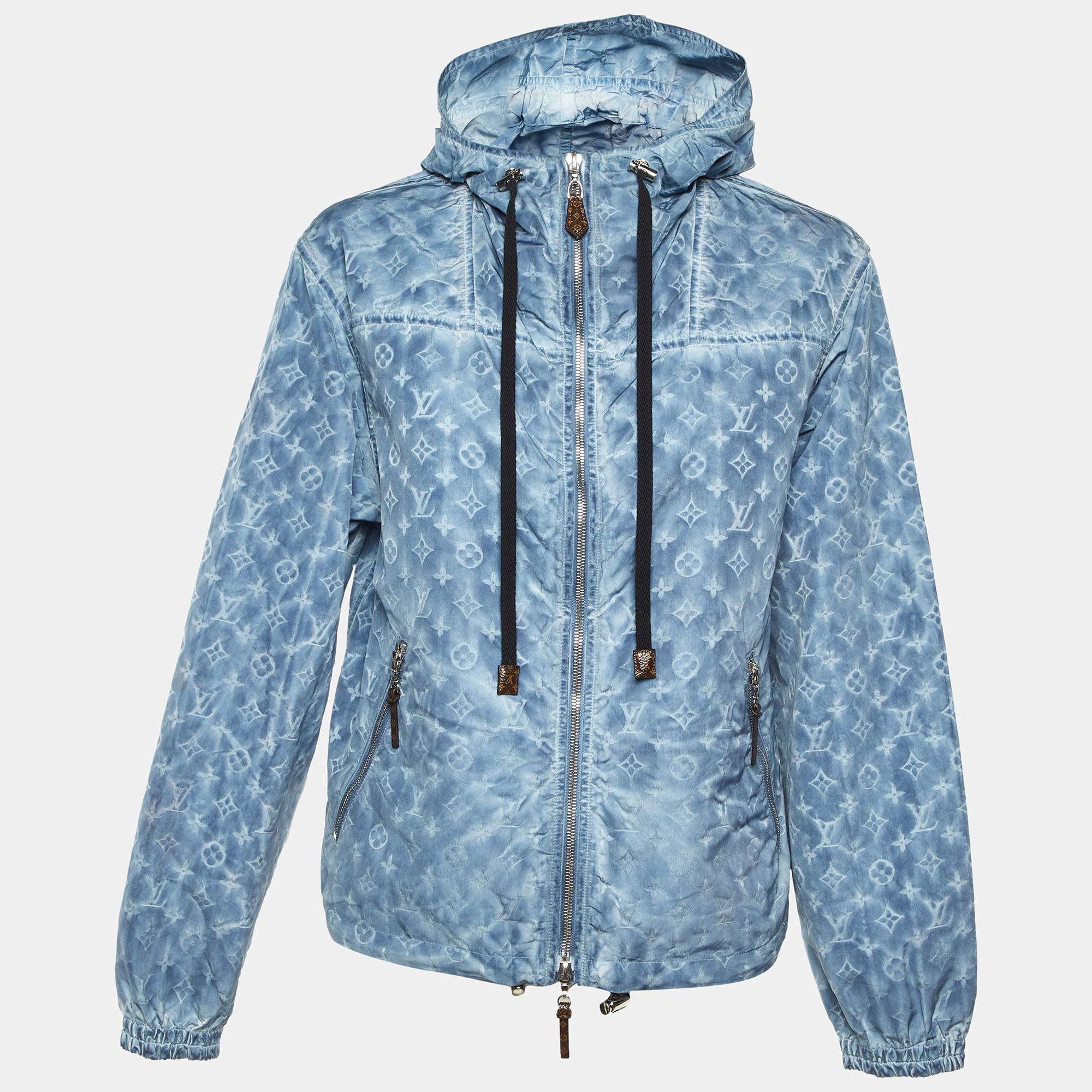 Pre Owned Louis Vuitton Blue Tie Dye Monogram Silk Blend Hooded Jacket S