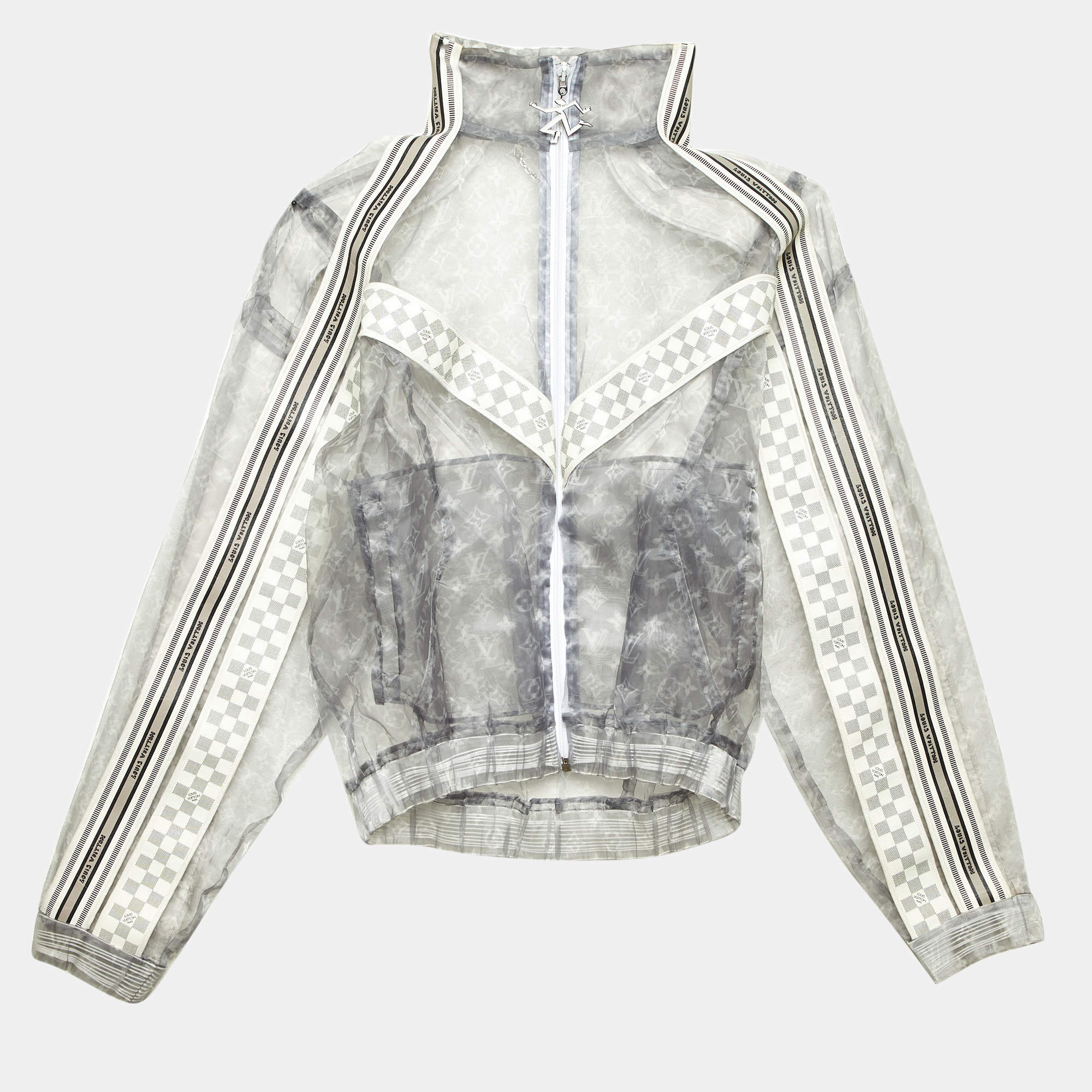 Pre Owned Louis Vuitton Grey Monogram Organza Zip Up Jacket S