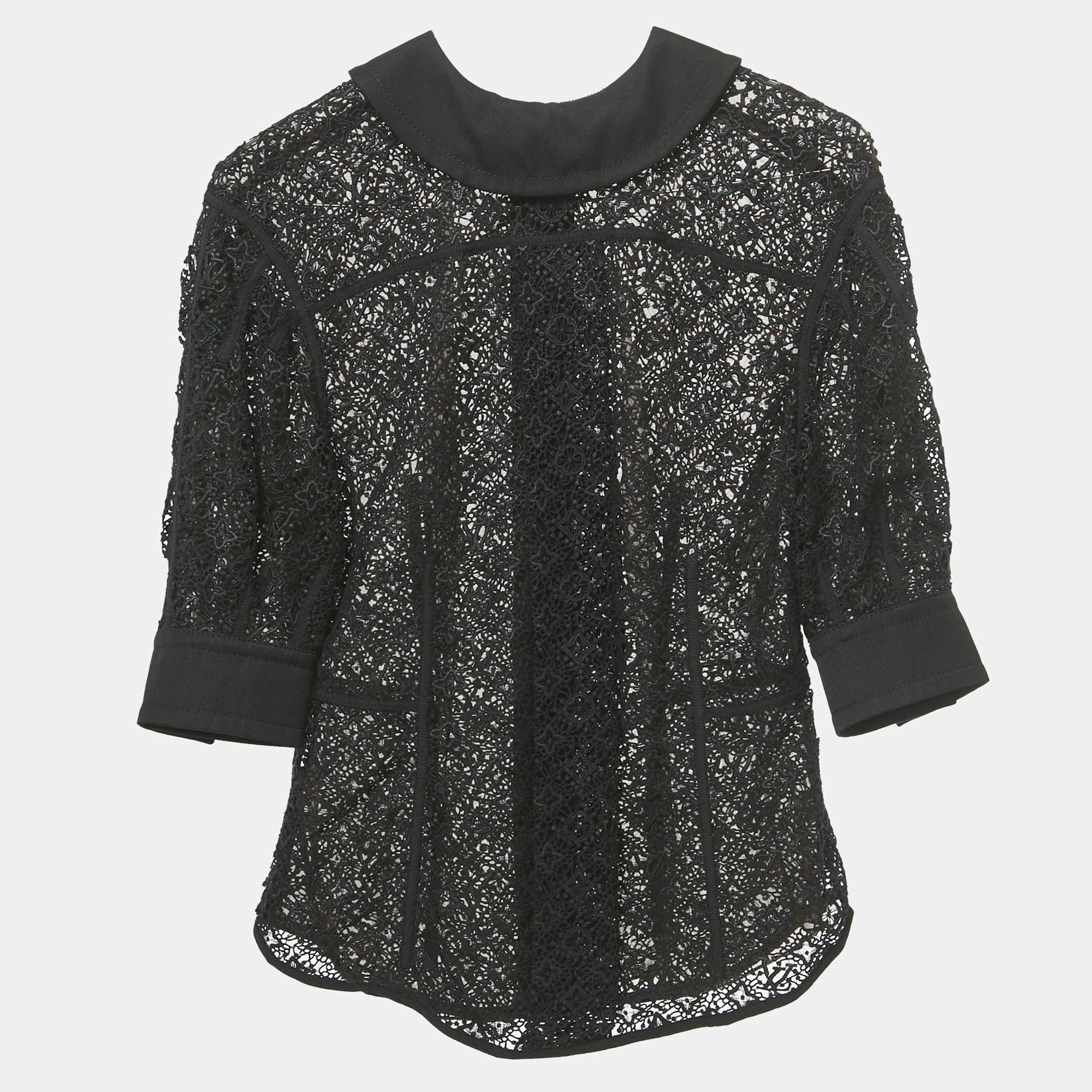 Pre Owned Louis Vuitton Black Monogram Lace Blouse M