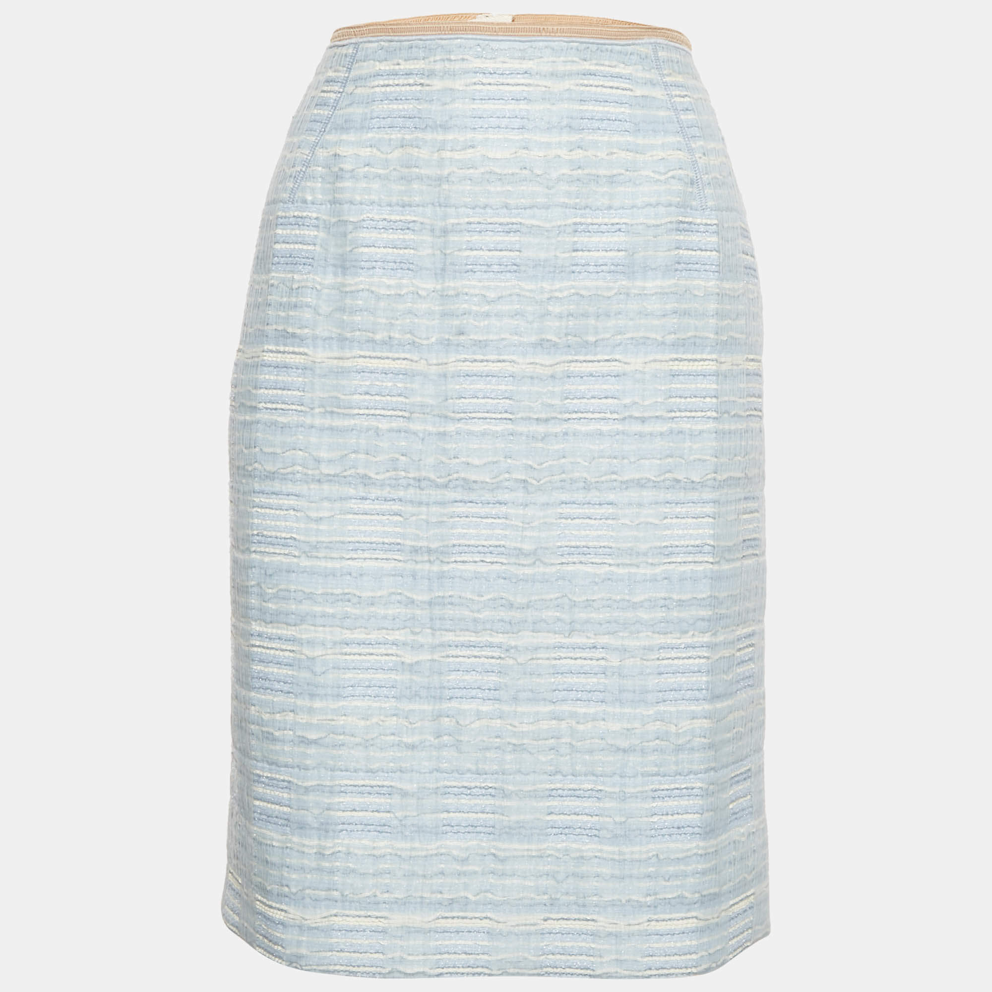 Pre Owned Louis Vuitton Blue Lurex Tweed Pencil Skirt M