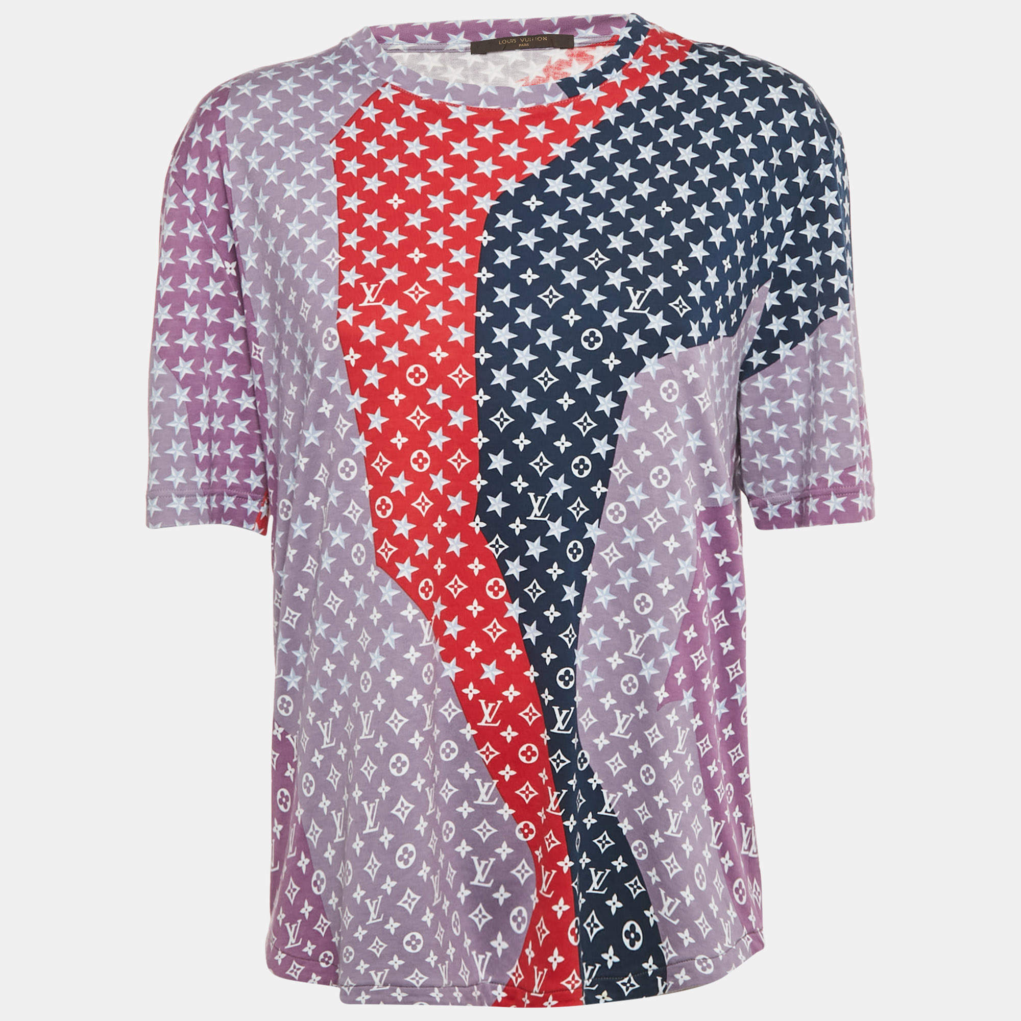 Pre Owned Louis Vuitton Purple Monogram Print Jersey T-Shirt L