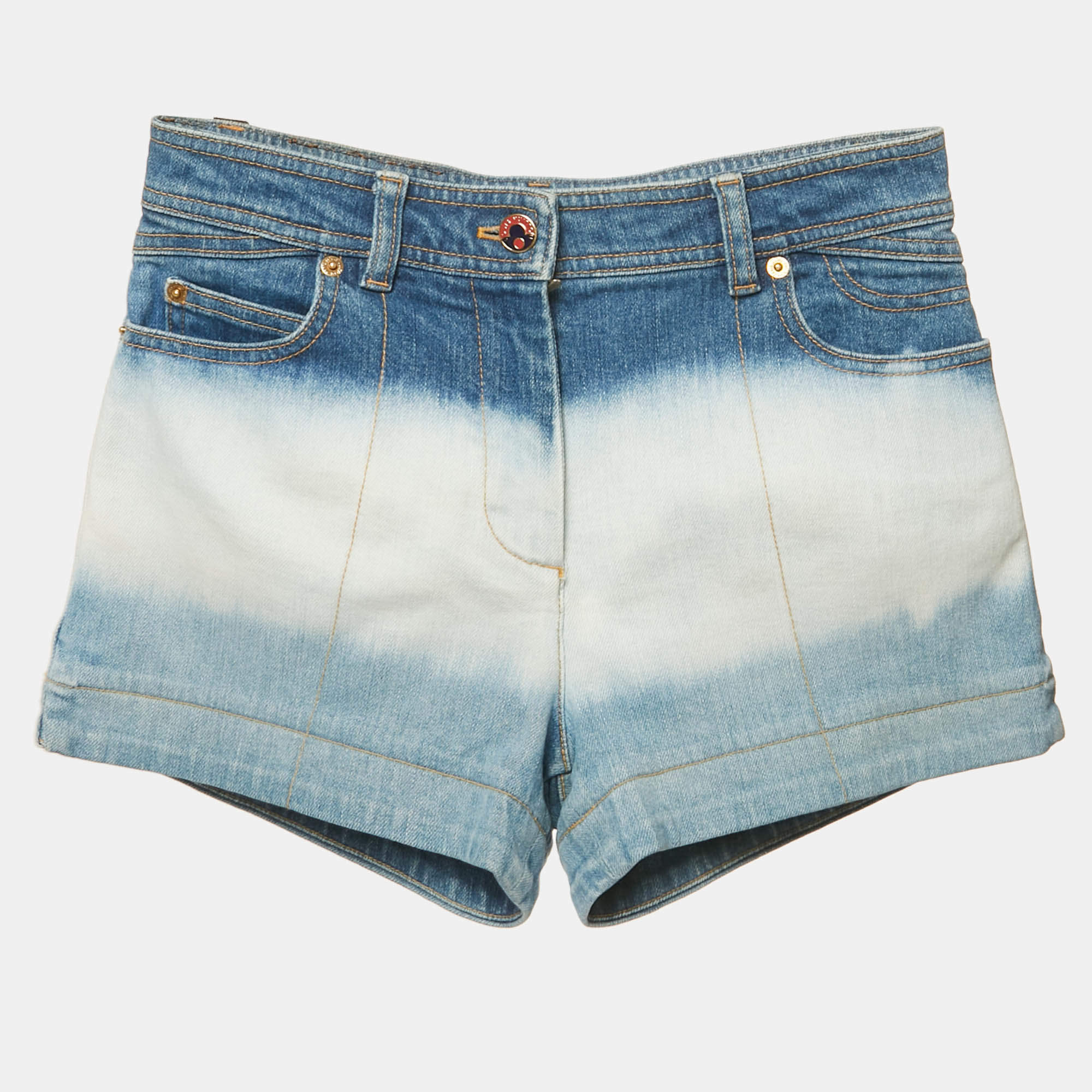 Pre Owned Louis Vuitton Blue Tie Dye Denim Shorts S Waist 26"