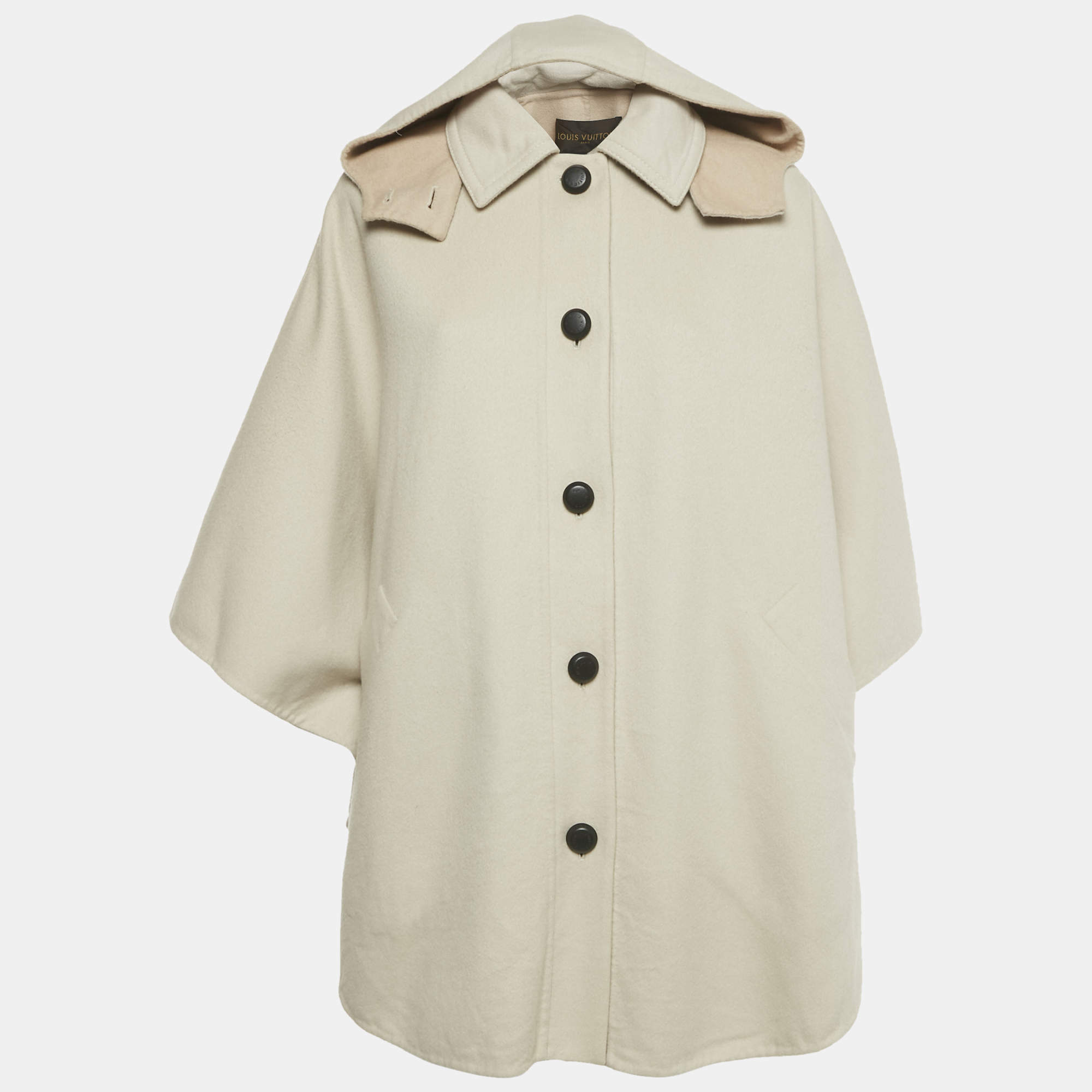 Pre Owned Louis Vuitton Beige Wool Detachable Hood Button Front Cape Coat M