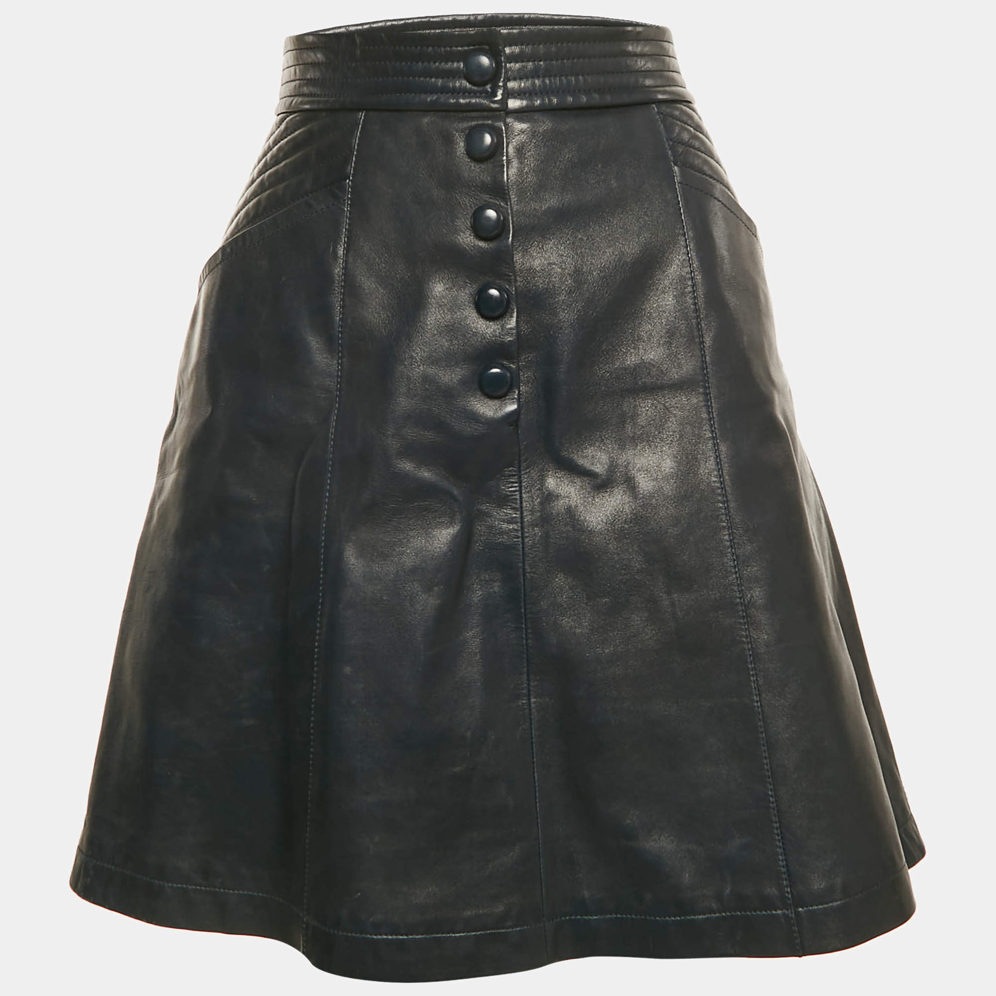 Pre Owned Louis Vuitton Teal Blue Leather Mini Skirt M