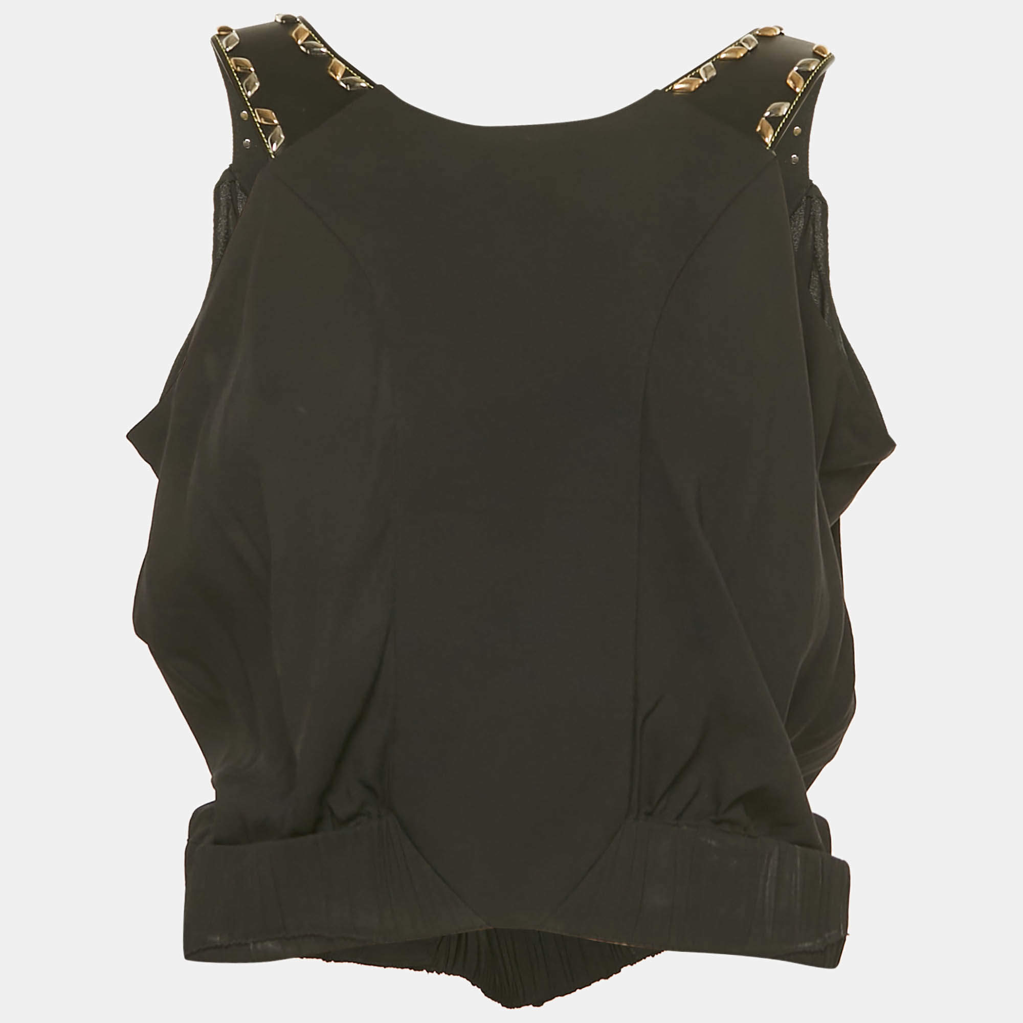 مملوكة مسبقًا Louis Vuitton Black Crepe Leather and Stud Detail Sleeveless Top M