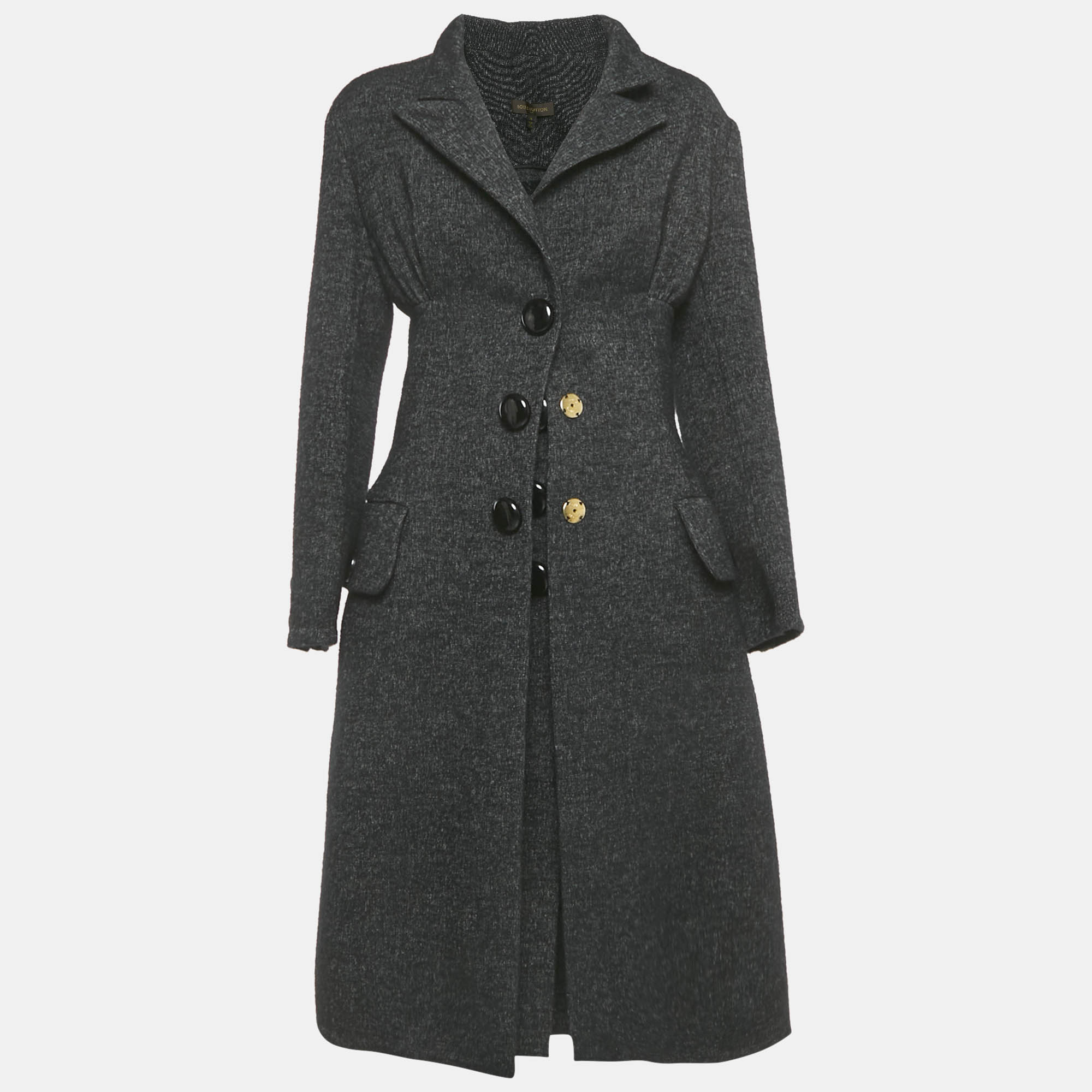 Louis Vuitton Black Wool Monogram Lined Trench Coat M Louis