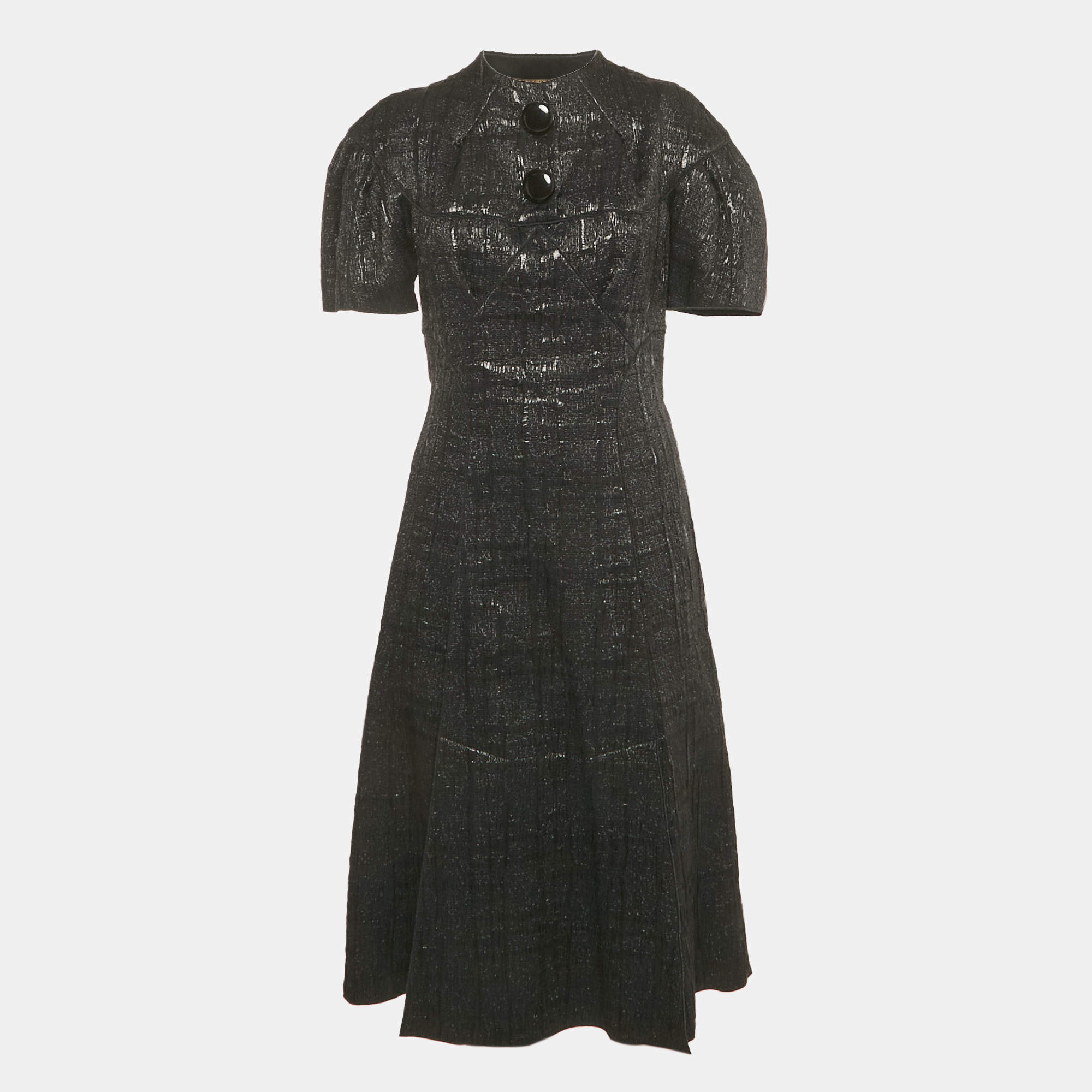 Pre Owned Louis Vuitton Black Lace Trim Lurex Knit Short Dress S